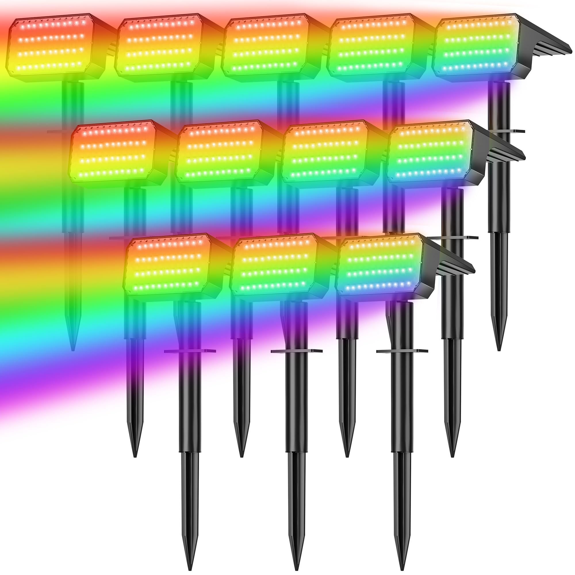 LANSOW 12 Pack Solar Spot Lights Outdoor Color Changing, 7 Modes Waterproof Solar Christmas Landscape Spotlights, LED Solar Powe