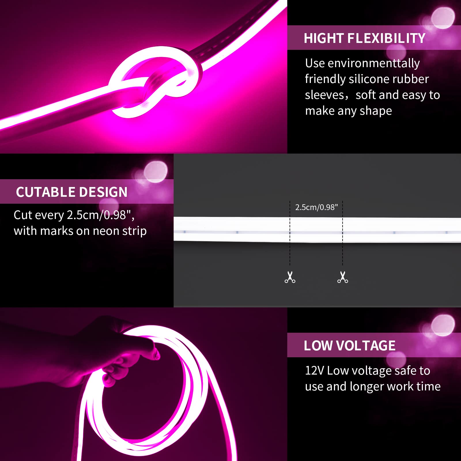 Owofydr Neon Led Strip Lights Pink 16.4Ft/5M 12V Dc Waterproof Flexible Led Neon Light For Indoors Outdoors Decorm (No Adapter,