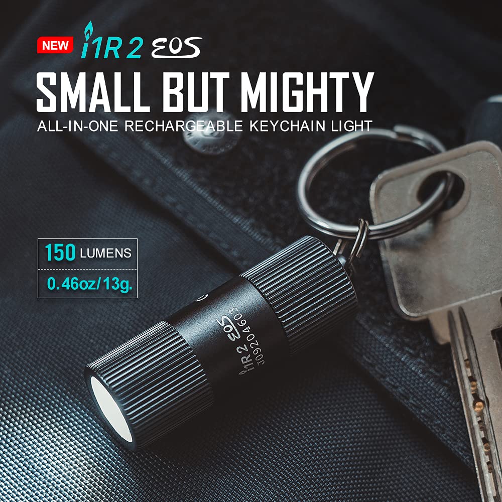 OLIGHT i1R 2 EOS Keychain Flashlight 150 Lumens Mini LED Aluminum Black Model AM-OL-I1R 2+USB