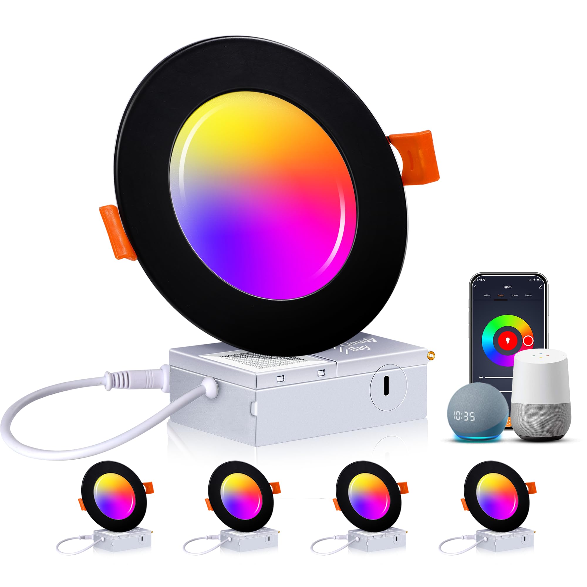 CLOUDY BAY [4 Pack] 4inch Smart WiFi LED Recessed Lights,RGBCW Color Changing Recessed Lighting,Compatible with Alexa and Google