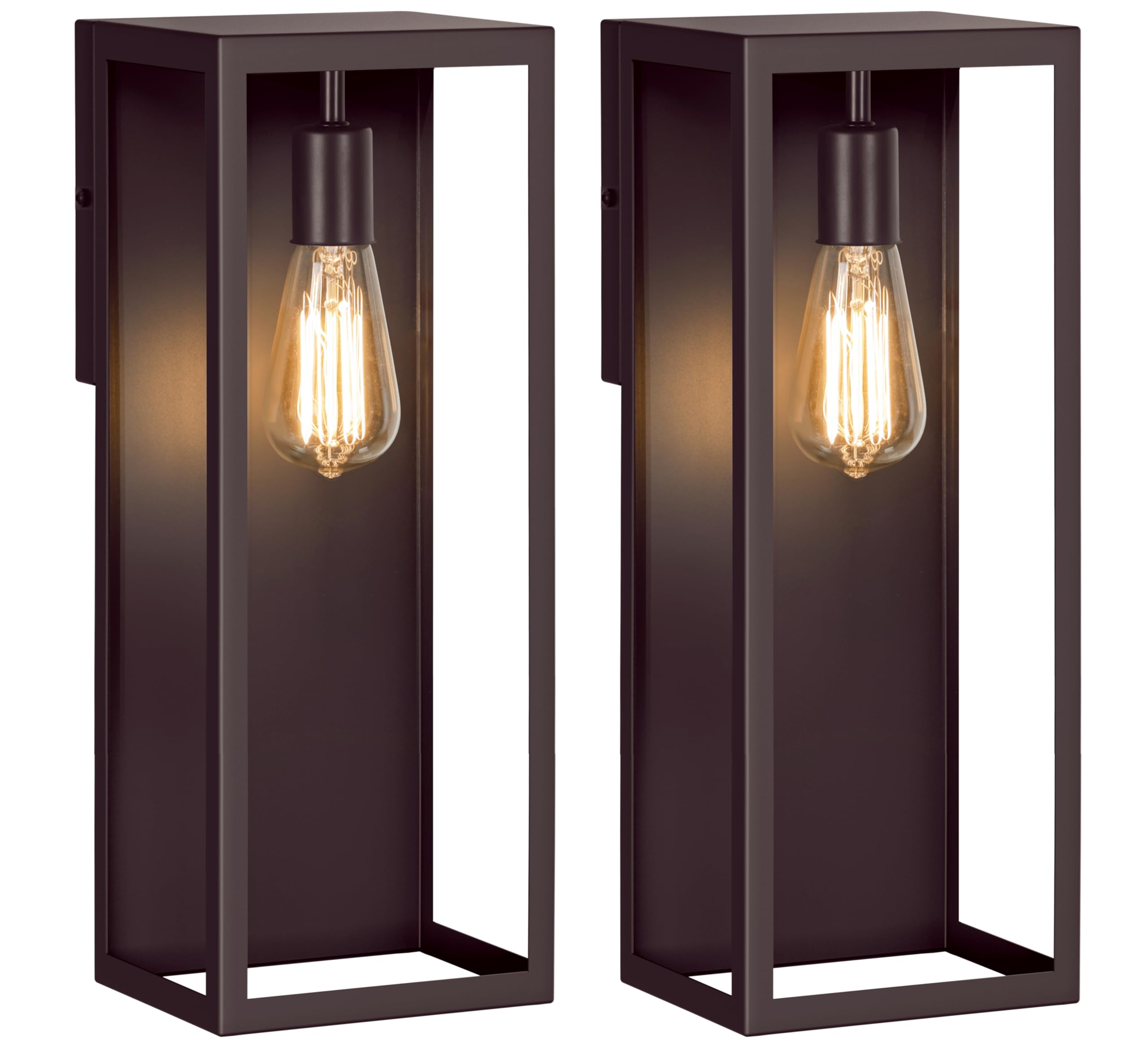 2-Pack Outdoor Wall Lanterns, 16    Exterior Waterproof Wall Sconce with Glass Shades, Brown Porch Lights Wall Mounted, Anti-Rus