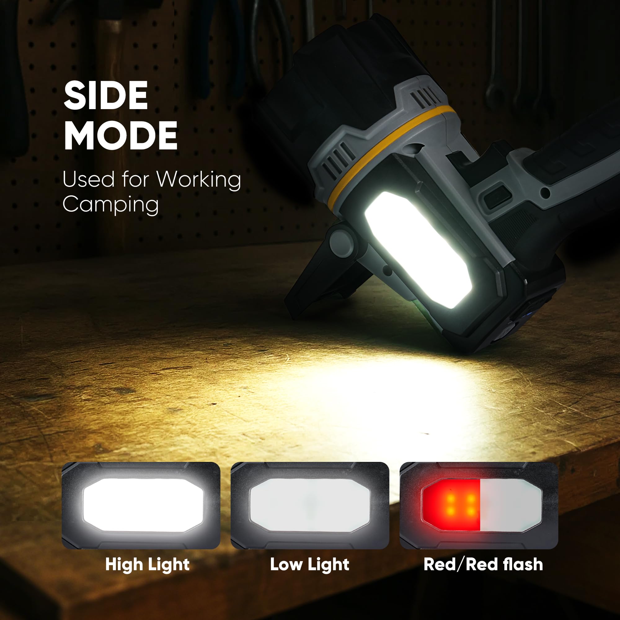 MOONASION Rechargeable Spotlight 100000 Lumen LED Flashlight with COB Light, Black, Model SP-2, Ideal for Boating and Camping