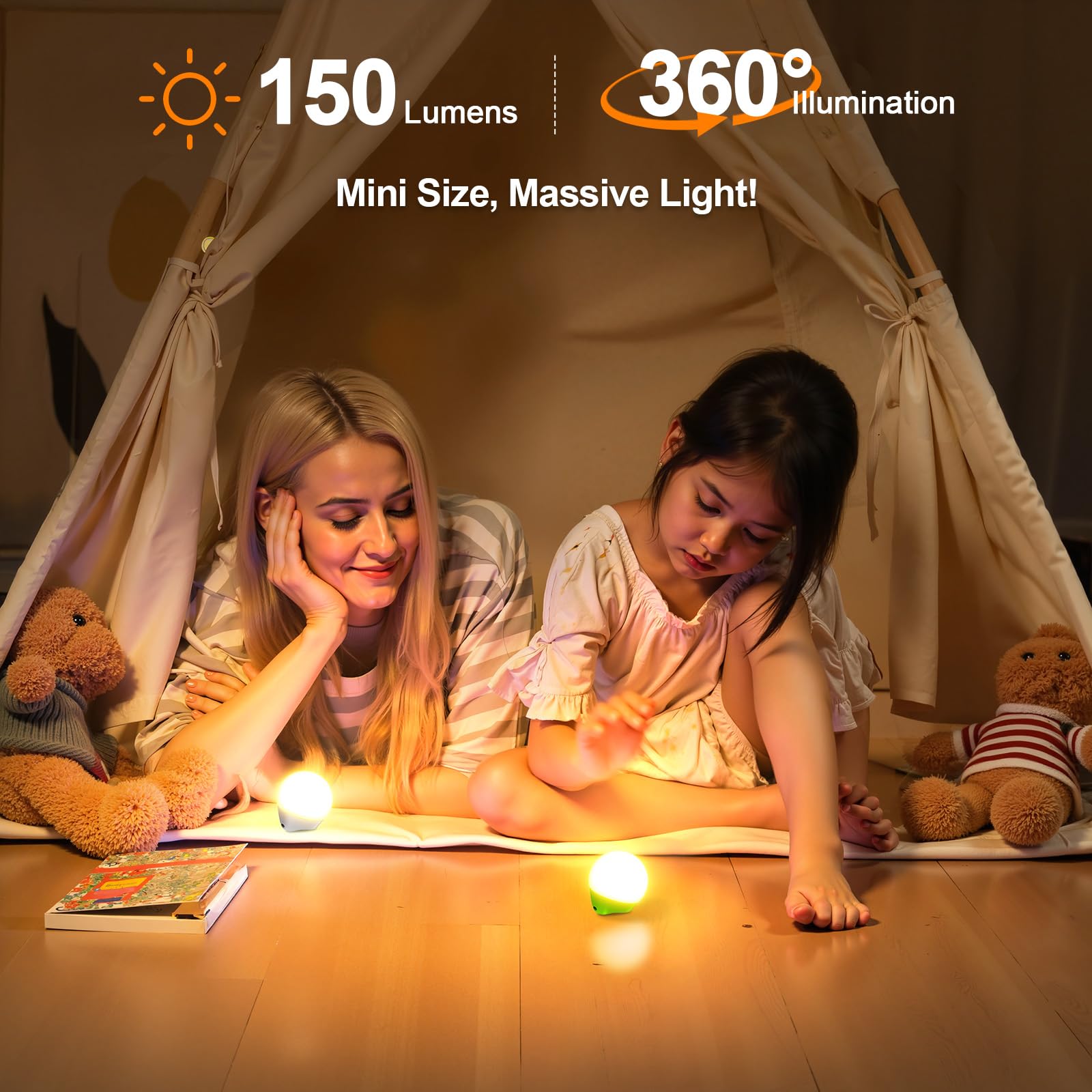 LETMY Rechargeable Camping Lanterns, 4 Pack, 150LM LED, Waterproof, Lightweight 20g, Dark Color, Model SCL005