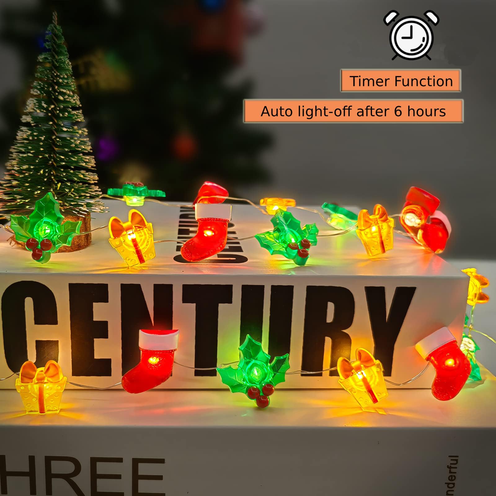 2 Set Battery Operated Christmas Lights Decorations, 10Ft 30Led Christmas Stocking Gift Box String Lights 8 Lighting Modes Christmas Light Indoor Outdoor Home Bedroom Party Decor [Timer & Remote]