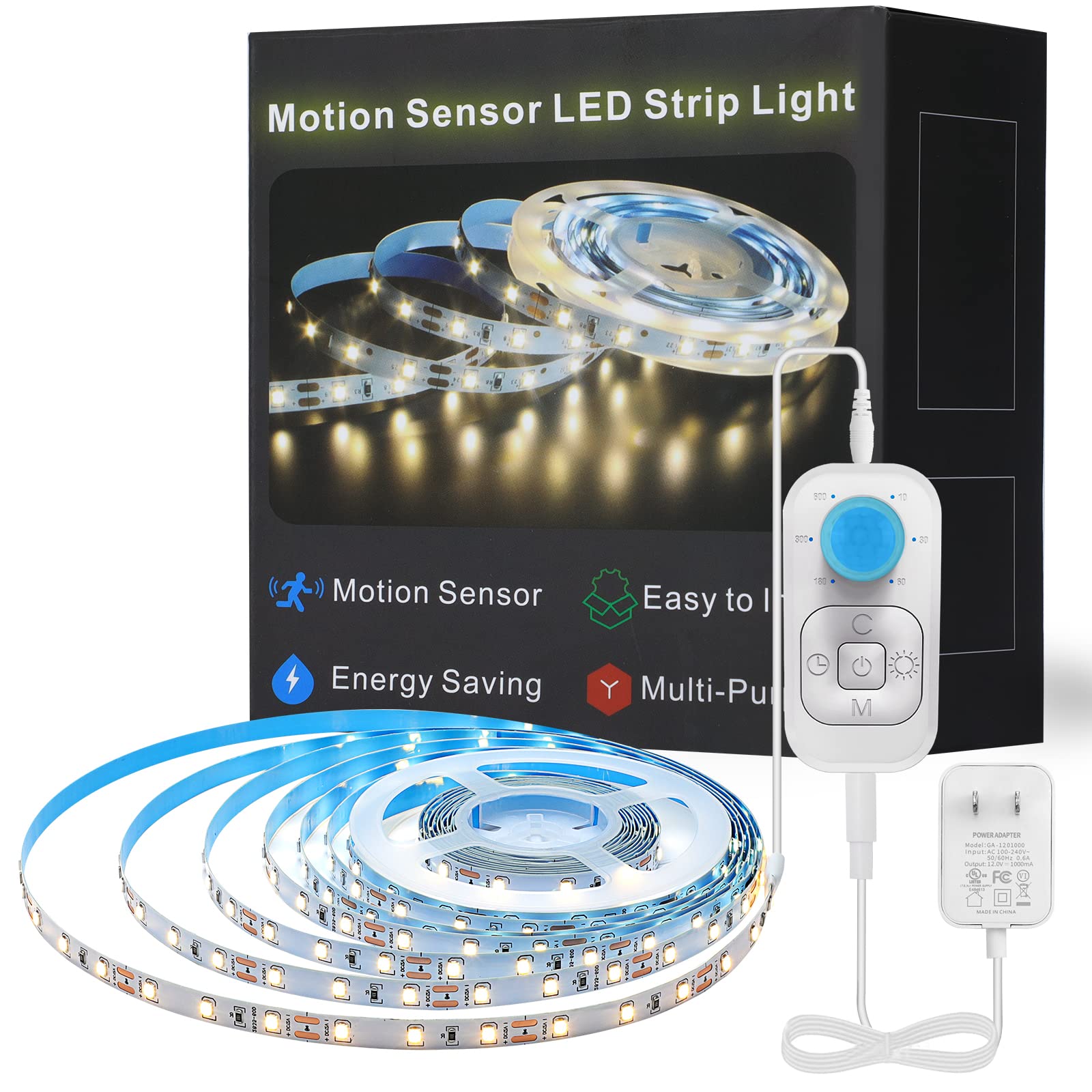 Motion Sensor Led Light Band - Under Cabinet Lighting with Power Adapter  6 Adjustable Brightness and Timing  Light Bands for Kitchen Cabinets  Stair  Showcase  Bedroom  16.4ft 3000K WarmWhite