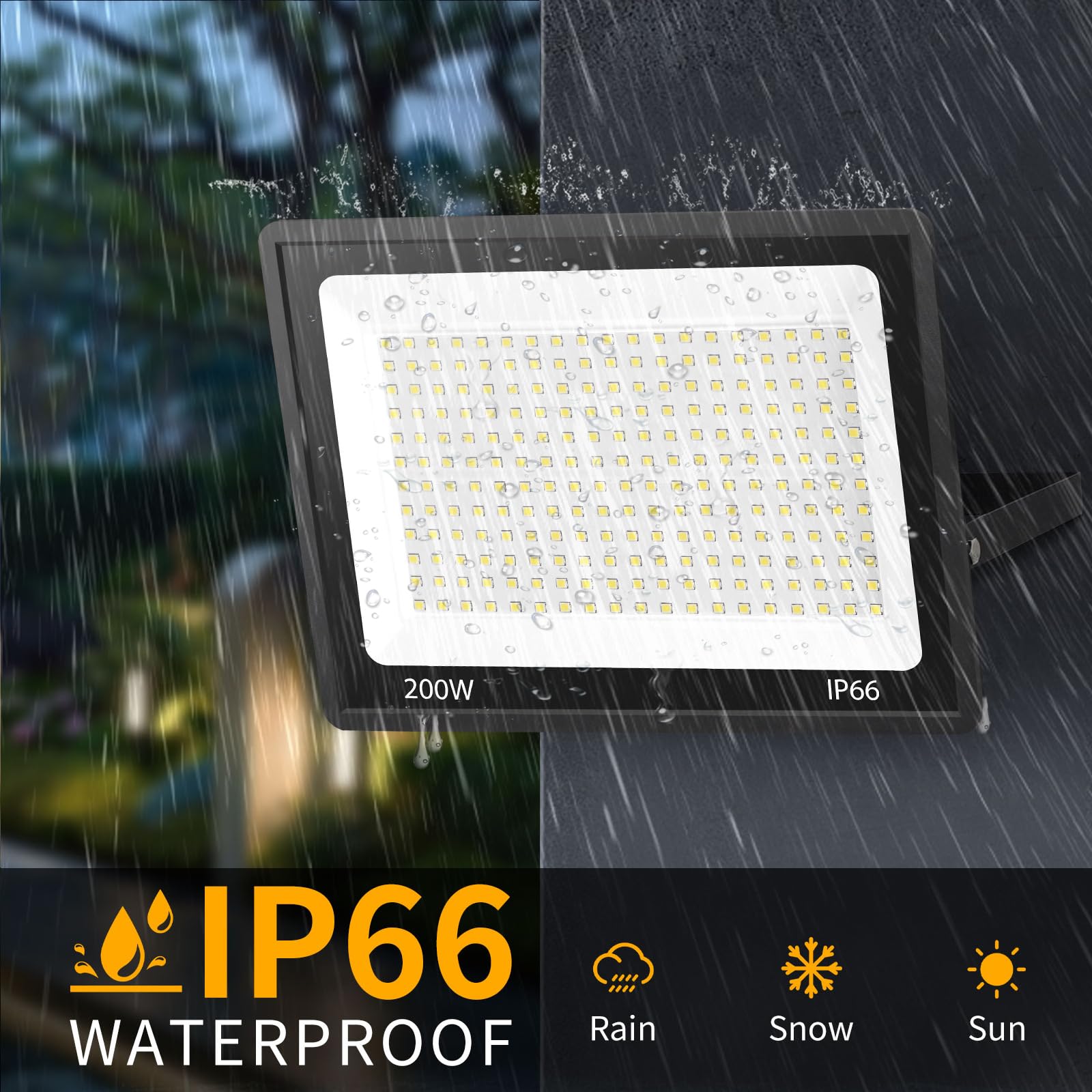 200W Led Flood Light Outdoor With 6Ft Plug, 24000Lm Brighter Exterior Security Lights, 5000K Daylight Led Work Light, Ip66 Water