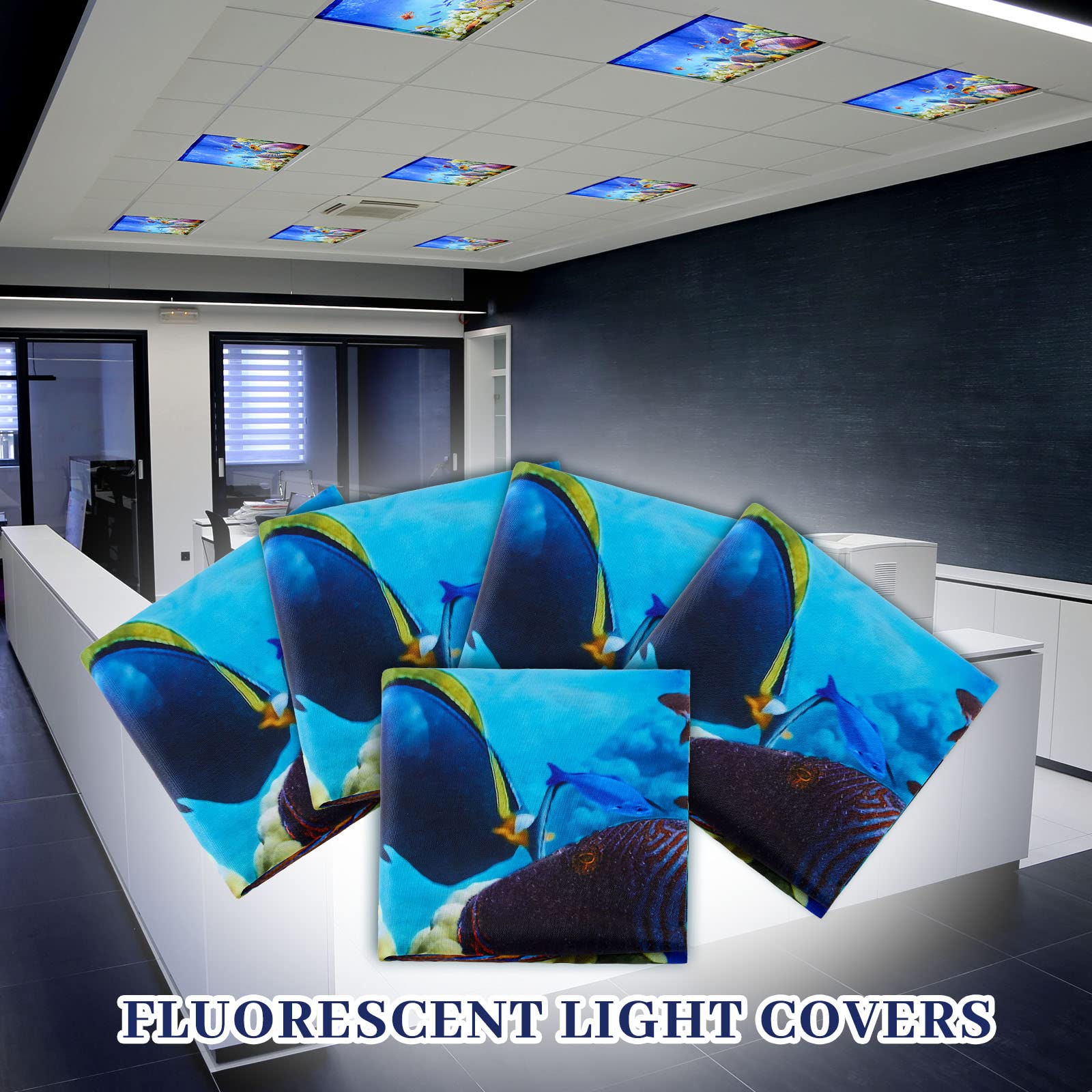 Patelai Fluorescent Light Cover Shade with 10 Magnets, 4 x 2 Feet, Ocean Color, Model PT-Patelai-3145