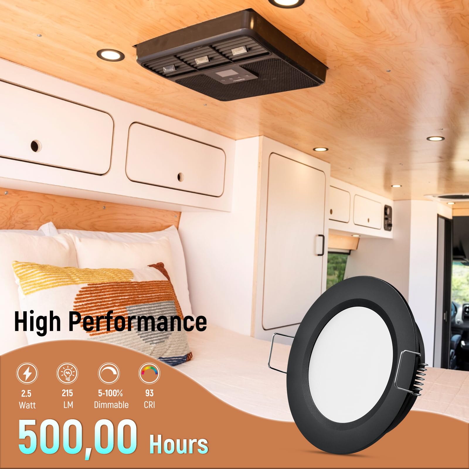 Obeaming 12V LED Puck Lights - 8 Pack, Matte Black, Cool White, Aluminum, Model OB-12V-3-CL-N, Ideal for RV, Camper, Boat