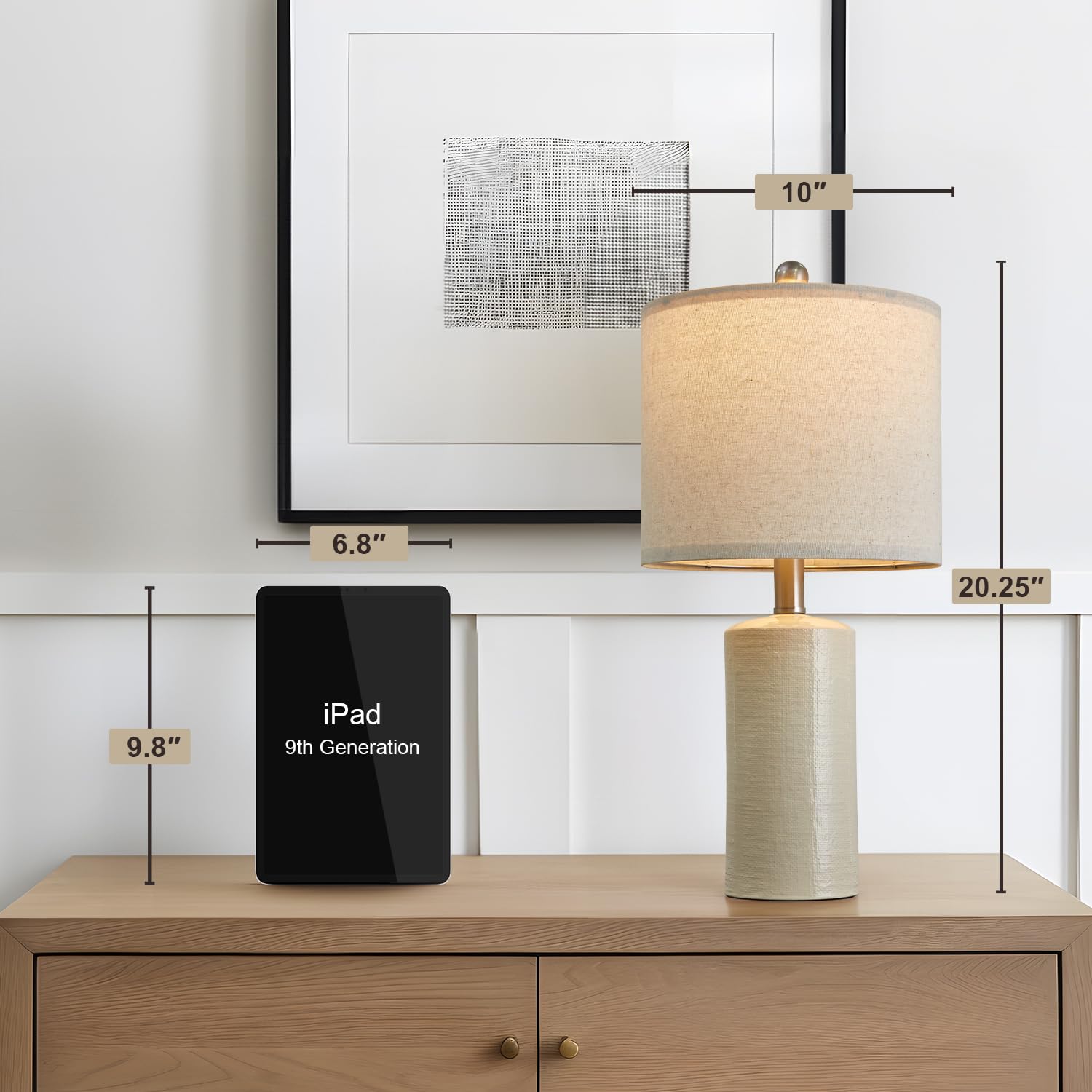G-SAFAVA Table Lamp - Ceramic Nightstand Lamp, Modern Design, White, 20.25in Small Size