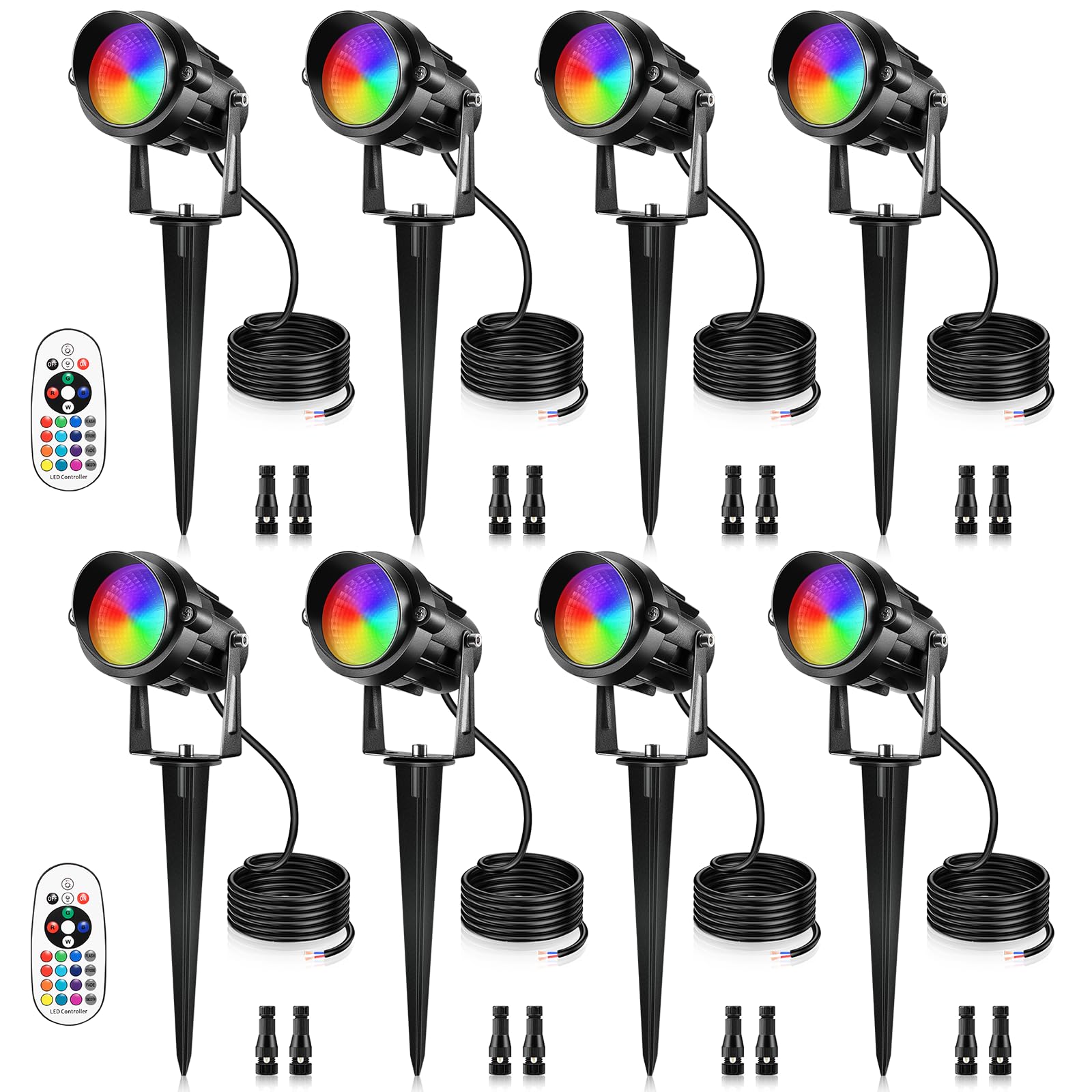 LemonBest 12W RGBW LED Landscape Lights, Waterproof, Remote Control, 8 Packs
