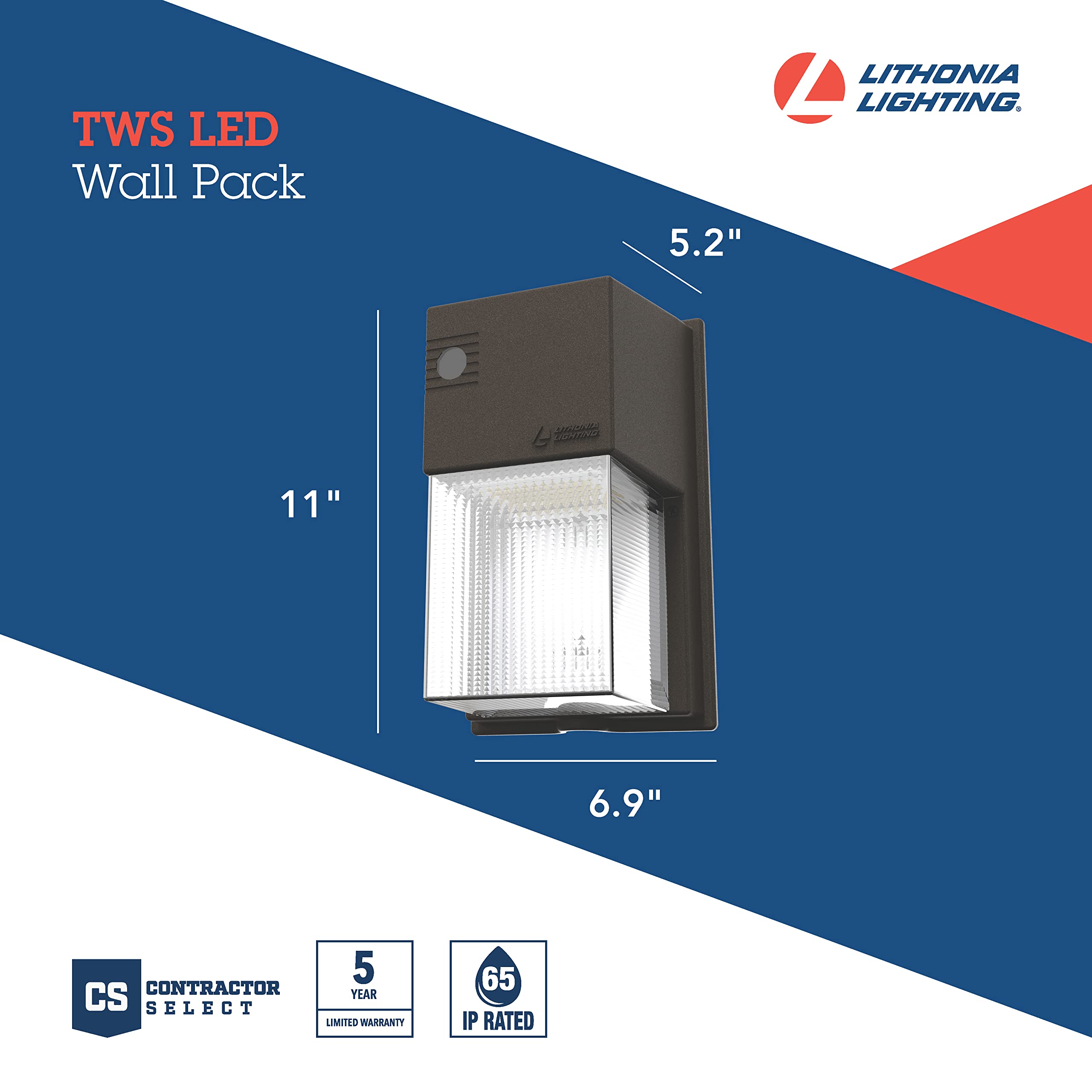Lithonia Lighting 7" LED Wall Pack Light - Adjustable Lumens, Switchable Color Temp, Dark Bronze, Model TWS LED ALO SWW2 MVOLT PE DDB M2