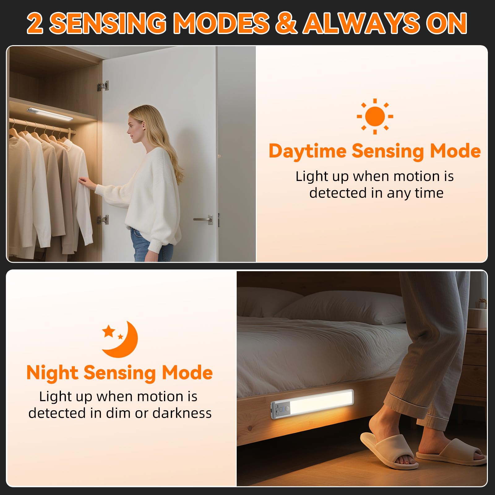 ZioeYiue Under Cabinet Lighting - Wireless Motion Sensor, 3 Color Dimmable, 15" Rechargeable LED, 3-Pack, White/Warm/Natural