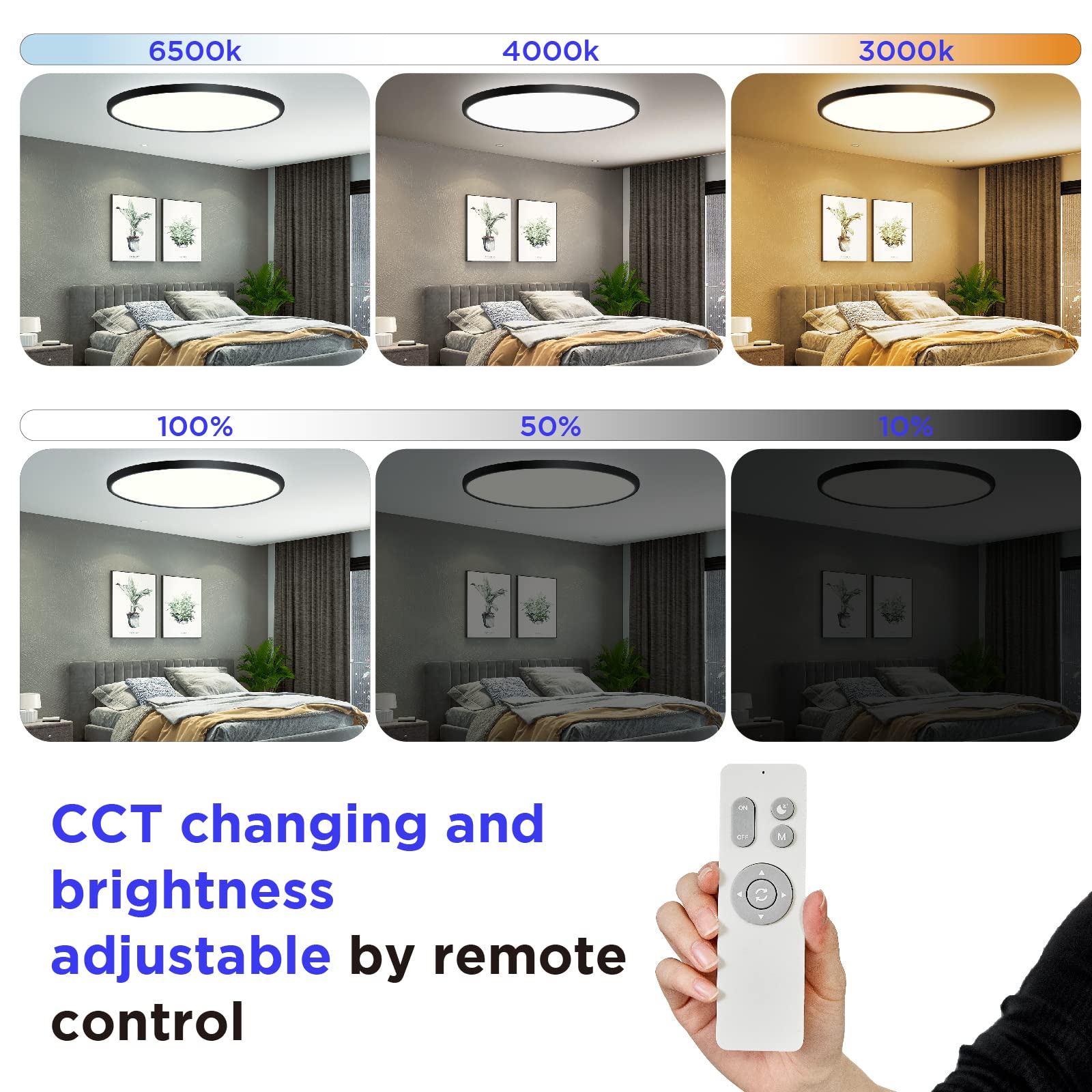 ocioc 18" Ceiling Light Fixture, 40W LED with Remote, Adjustable 3000K-6500K, Black, Model OSK460-40W-T-BKJ1