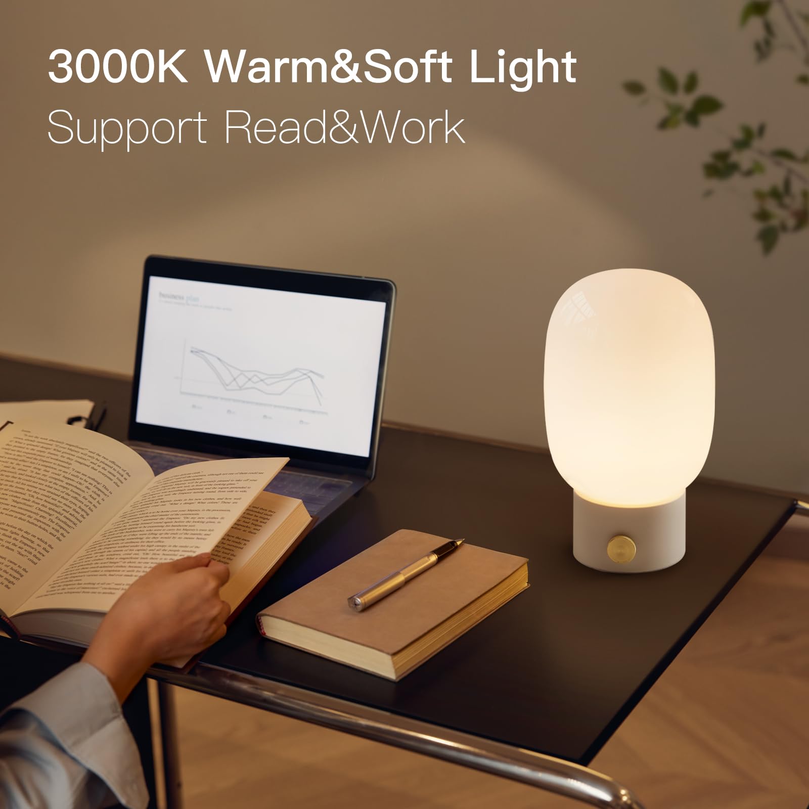 Onewish Dimmable Bedside Table Lamp, Modern Glass Nightstand Light With Warm Led Bulb, White