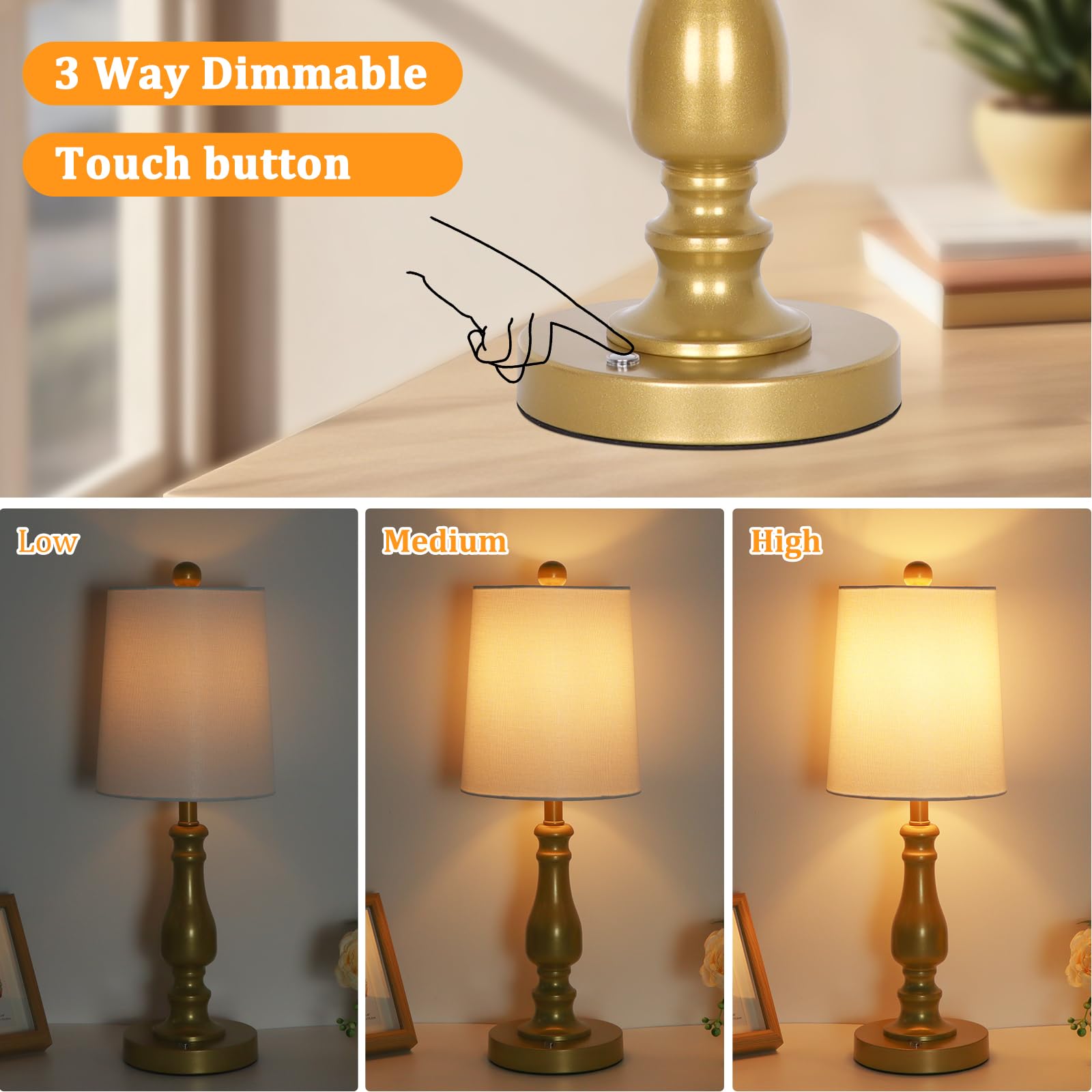 Dott Arts Cordless Lamp Table Lamps Set Of 2, Battery Powered Rechargeable Lamp 3-Way Dimmable Modern Nightstand Lamp Sets Bedsi