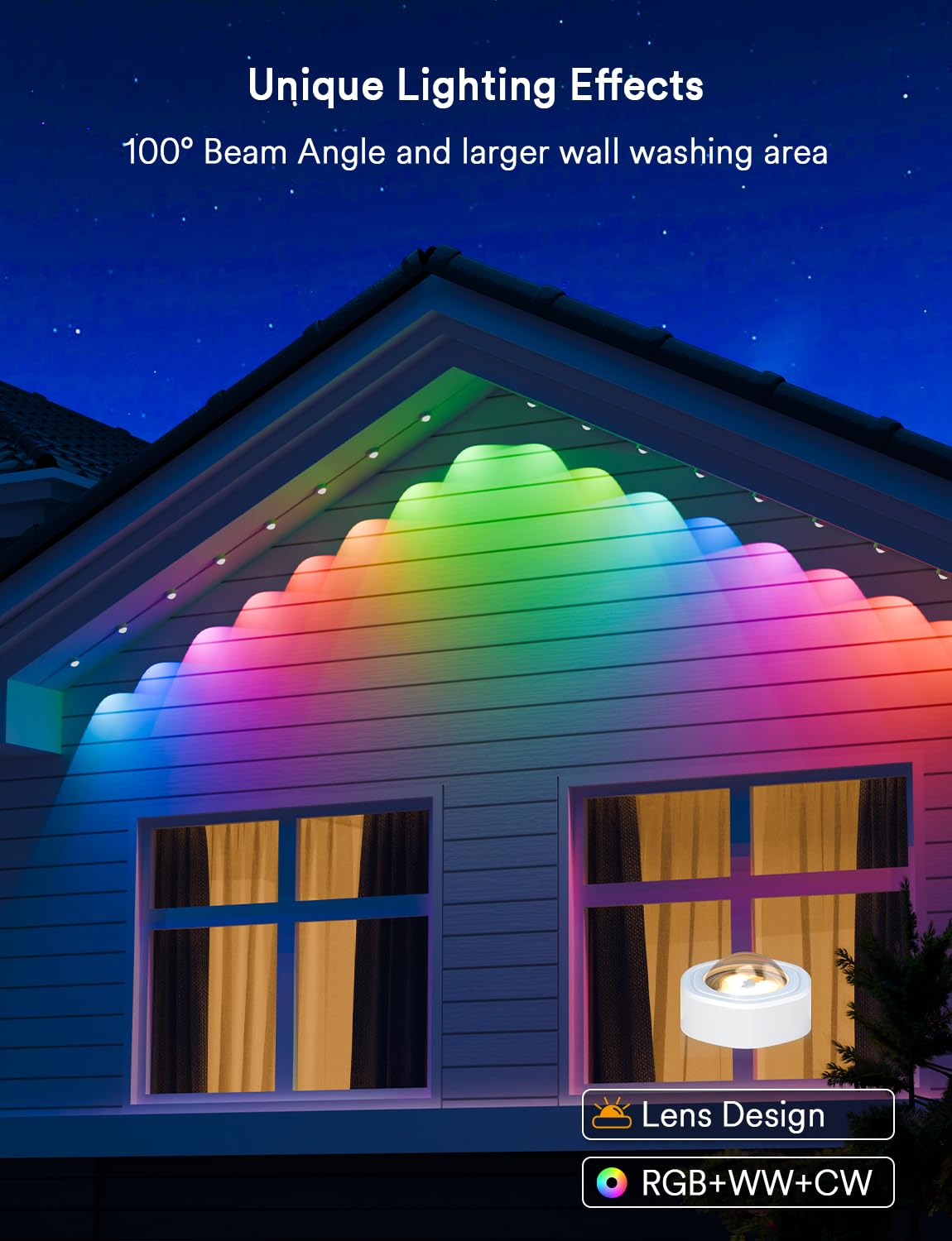 Angelhalo 50Ft Outdoor Led Lights, Ip65 Waterproof, Alexa Compatible, Warm & Cool White