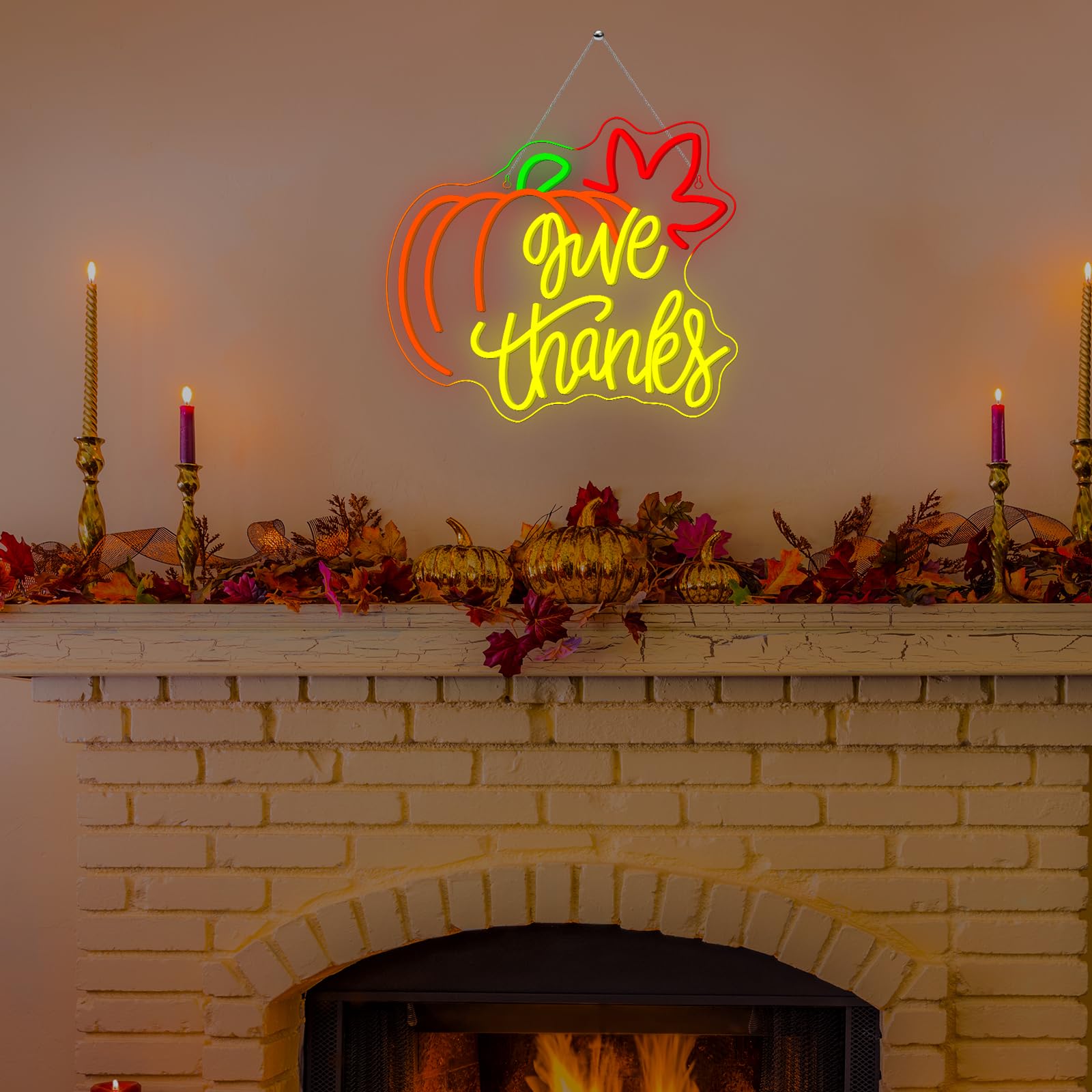 Give Thanks Neon Sign With Light Up Pumpkin Led Neon Light Fall Themed Pumpkins Decor For Bedroom Fall Wall Decor Gift For Teens And mature-themeds
