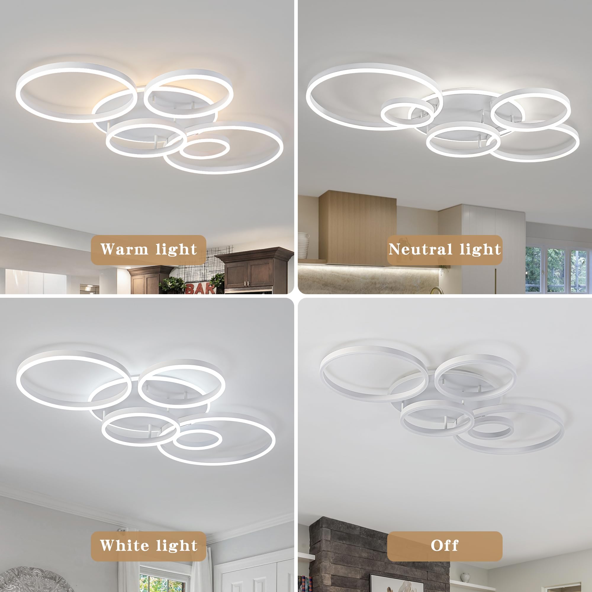 ONeeldy Modern Led Ceiling Light White Flush Mount Ceiling Lights Fixtures Dimmable 47 Dining Room Light Fixture With Remote 6 Rings Kitchen Lighting Fixtures Ceiling Lamp For Bedroom Living Room