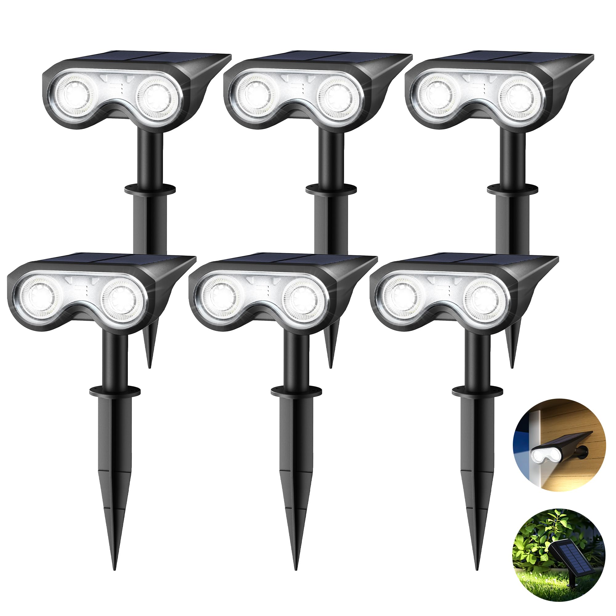 HMDecor Solar Spot Lights Outdoor, IP67 Waterproof 6 Pack 3 Lighting Modes Landscape Spotlights for Yard Garden Yard Pool Fence 
