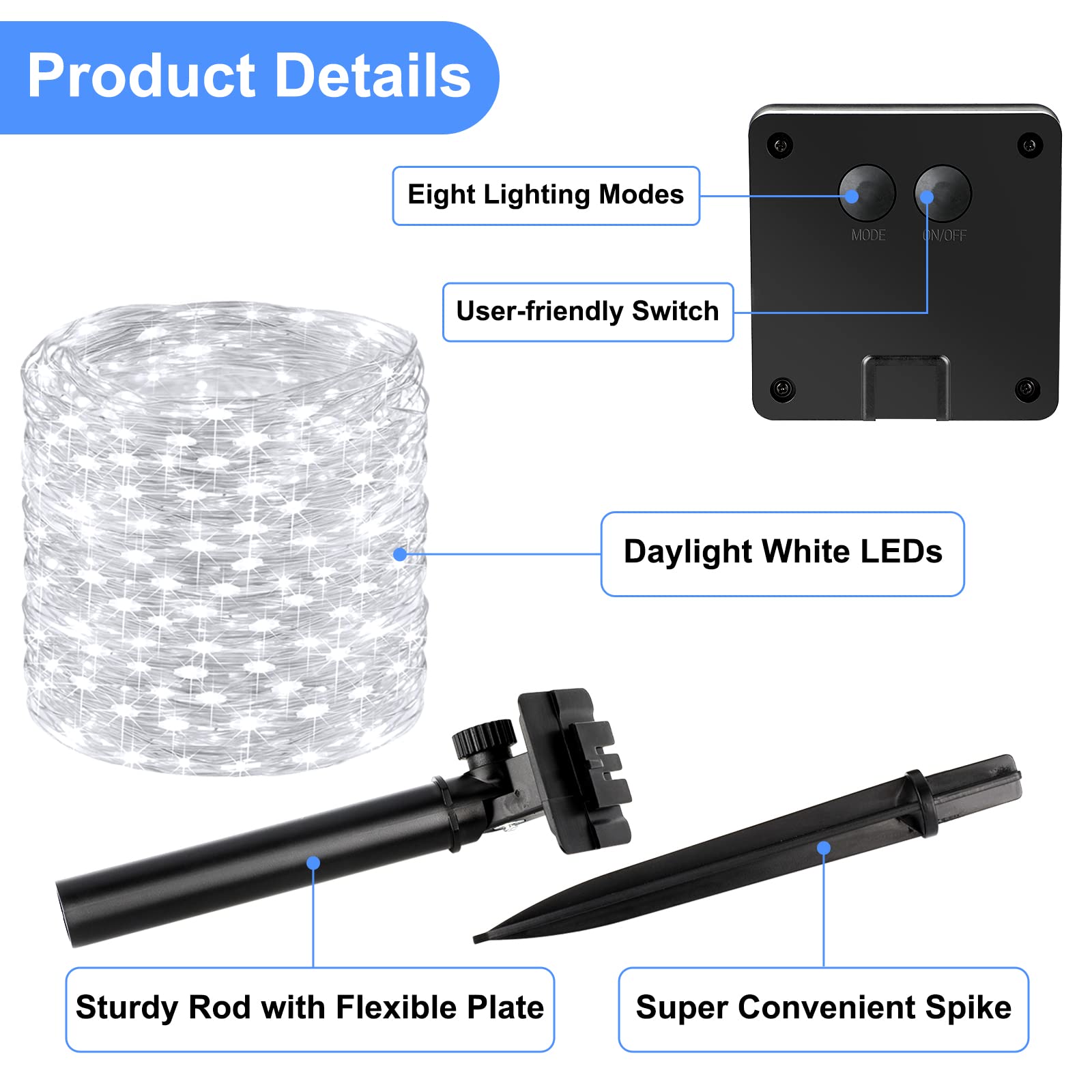 Brightever Solar LED String Lights, 288ft, 4-Pack, 200 LEDs, Waterproof, Daylight White