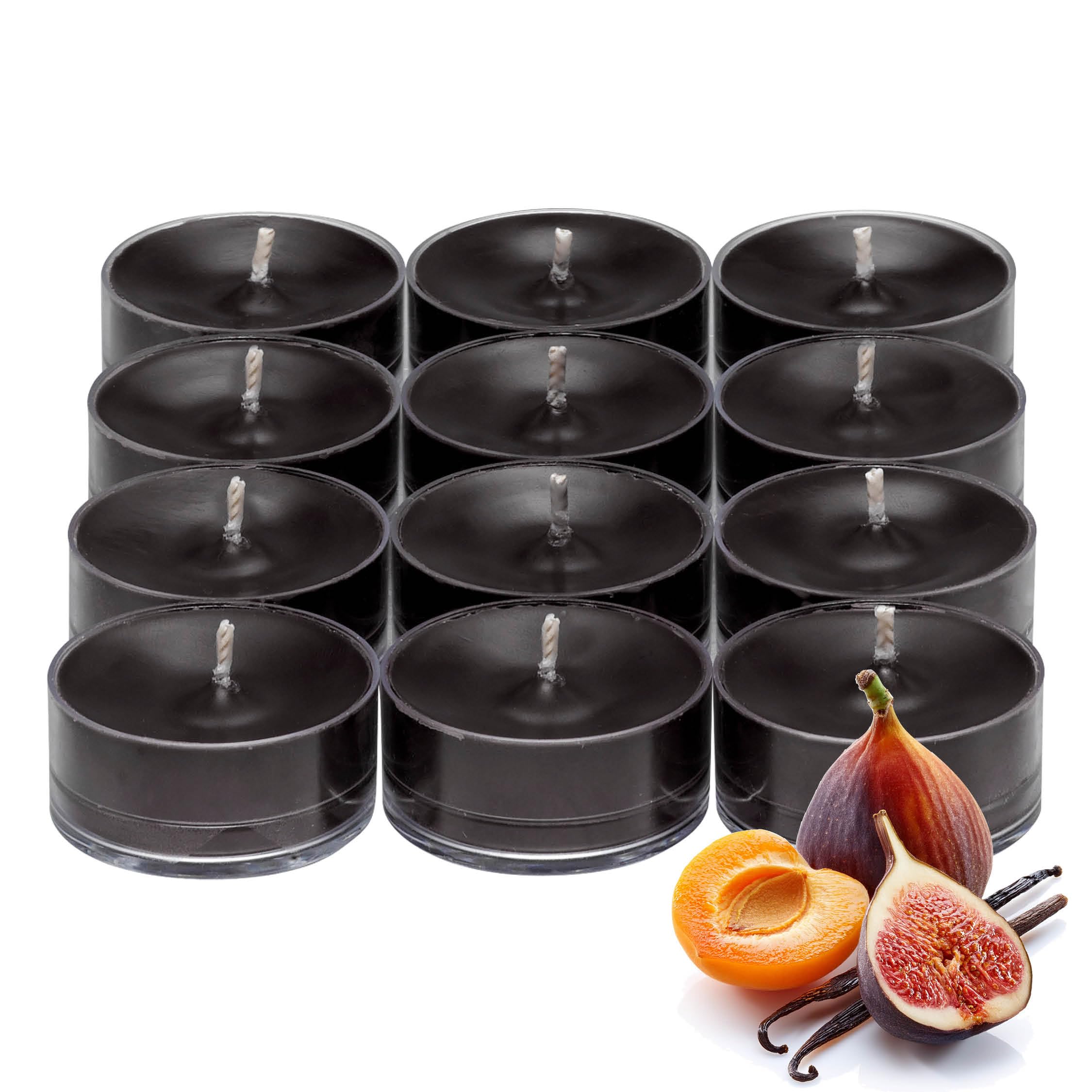 Partylite Gift Set Of 12 Universal Tea Lights  Fig Fatale Scented  Notes Of Apricot  Green Fig  Peach  Mango  Strawberry And Vanilla  4-6 Hour Burn Time  stylish & Rich  Perfect For Gifting