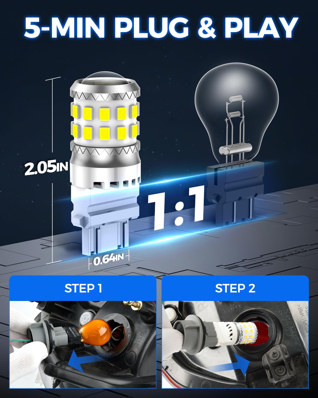 Marsauto 3157 LED Light Bulbs - 500% Brighter Xenon White 6000K, Tail Backup Parking DRL, Aluminum, Pack of 2