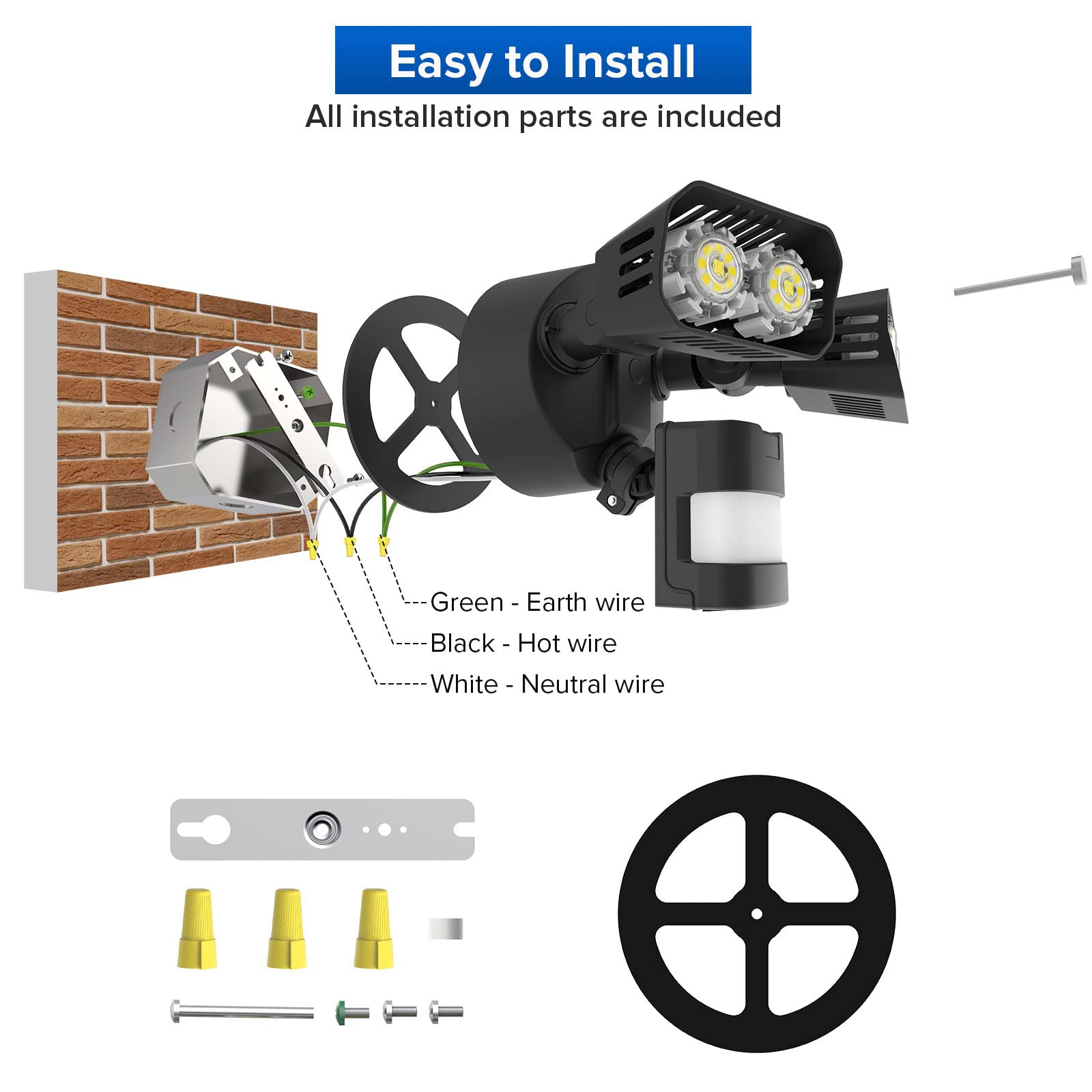 Sansi Led Security Lights 18W Motion Sensor Floodlights 1800Lm 5000K Waterproof Dual-Head Black