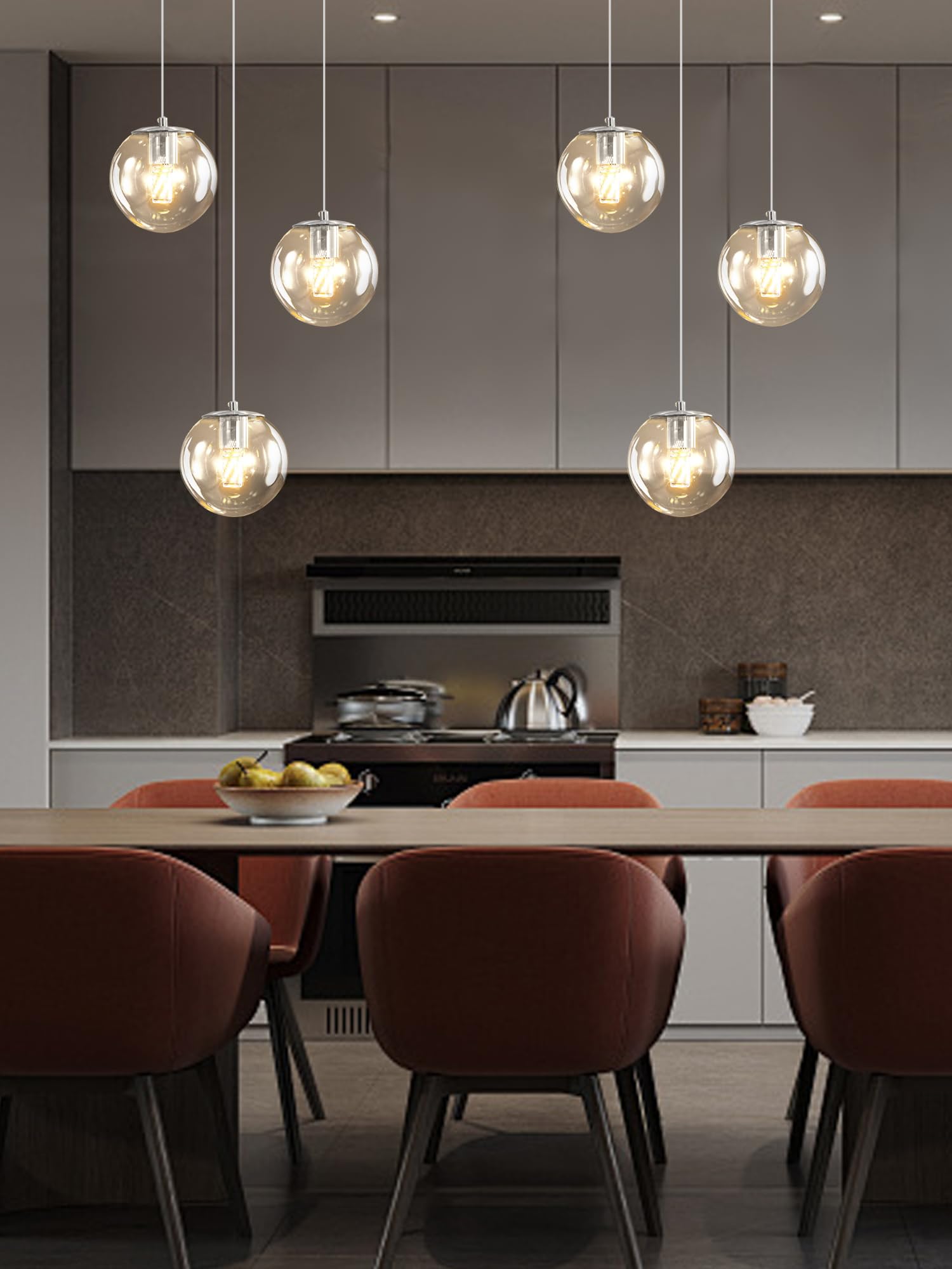 Ykolupty 3-Light Chrome Pendant Lighting Modern Mini Chandeliers,Adjustable Clear Glass Pendant Light Fixture For Kitchen Island