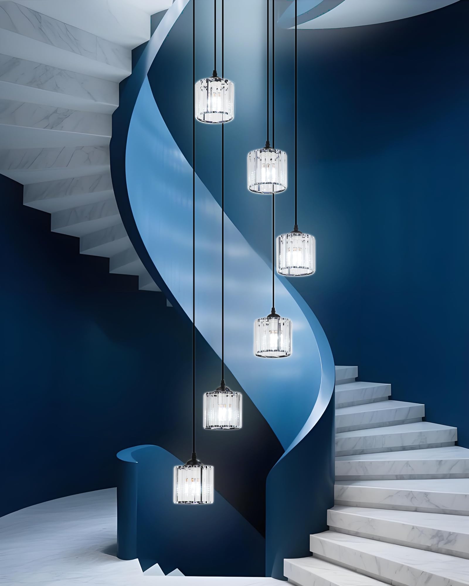 Meimond Modern Crystal Pendant Light, 15 Lights, Black Metal, Raindrop Design for High Ceilings, Foyer, Living Room, Model LTD-10