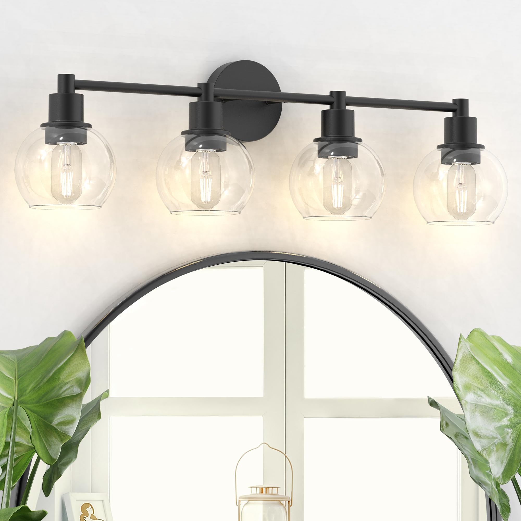 Espird Matte Black 4 Lights Bathroom Vanity Light Fixture, Industrial Farmhouse Sconce