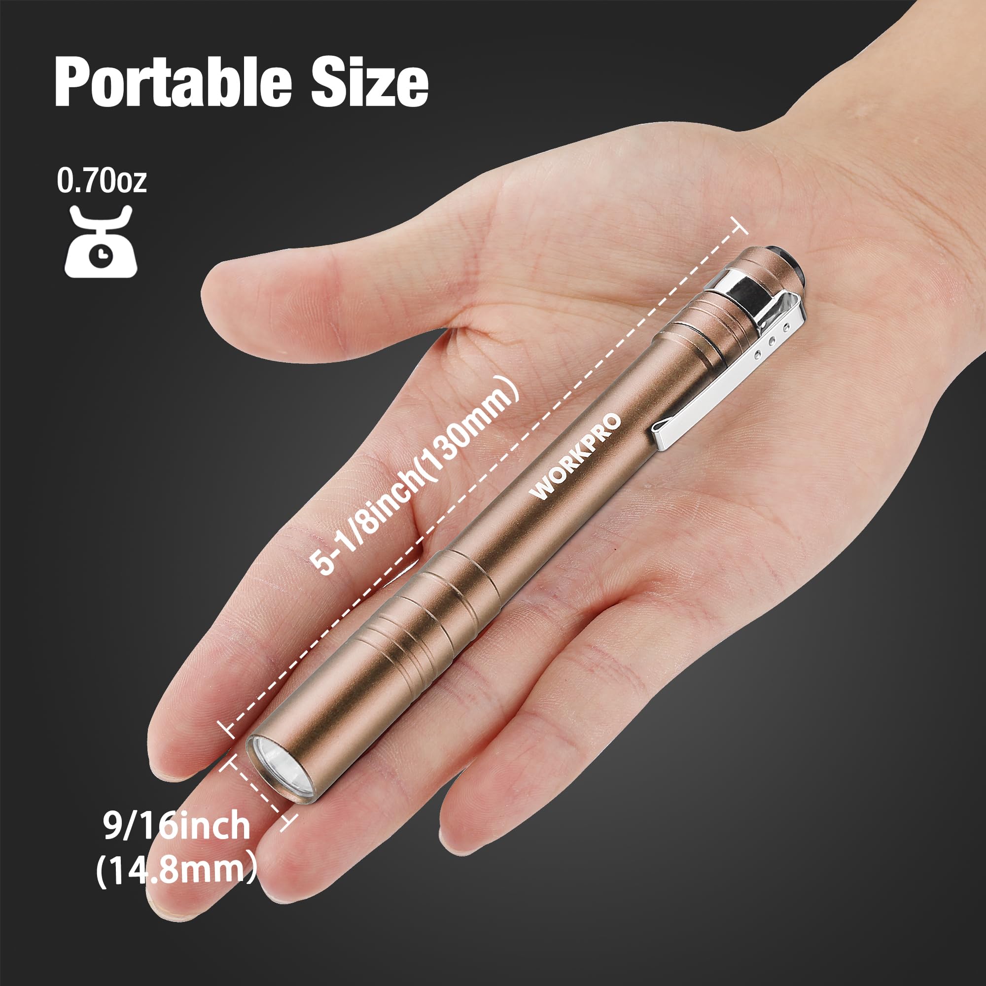 Workpro Led Pen Light, Aluminum Pen Flashlights, Pocket Flashlight With Clip For Inspection, Emergency, Everyday, 2Aaa Batteries Include, Brown(4-Pack)