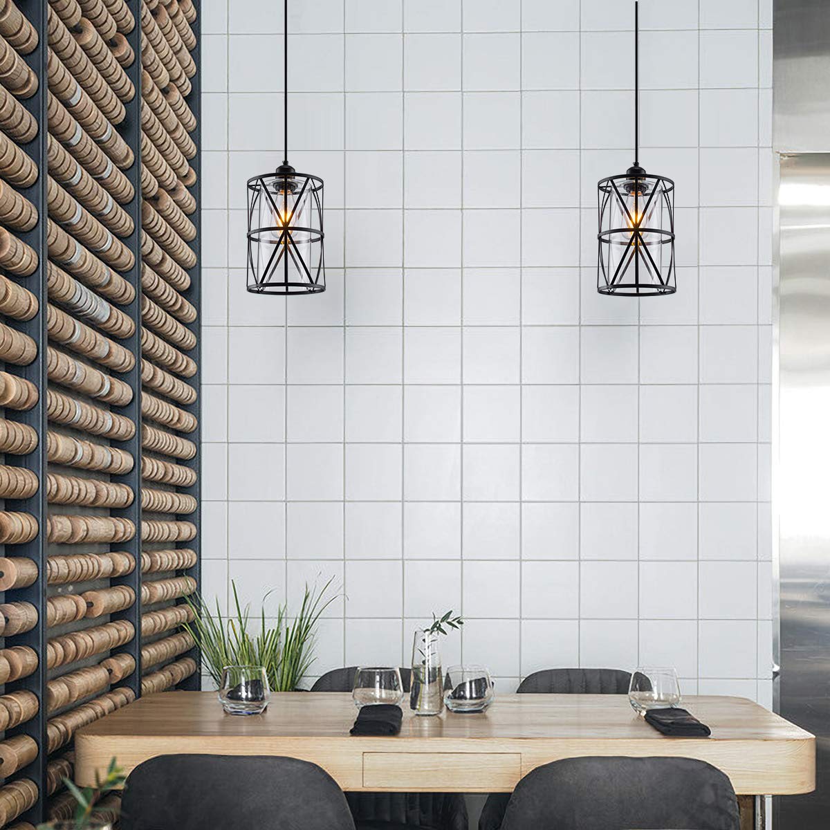 SHENGQINGTOP Black Industrial Metal Pendant Light, Clear Glass Shade, Medium Size, Model SQ-BL-08
