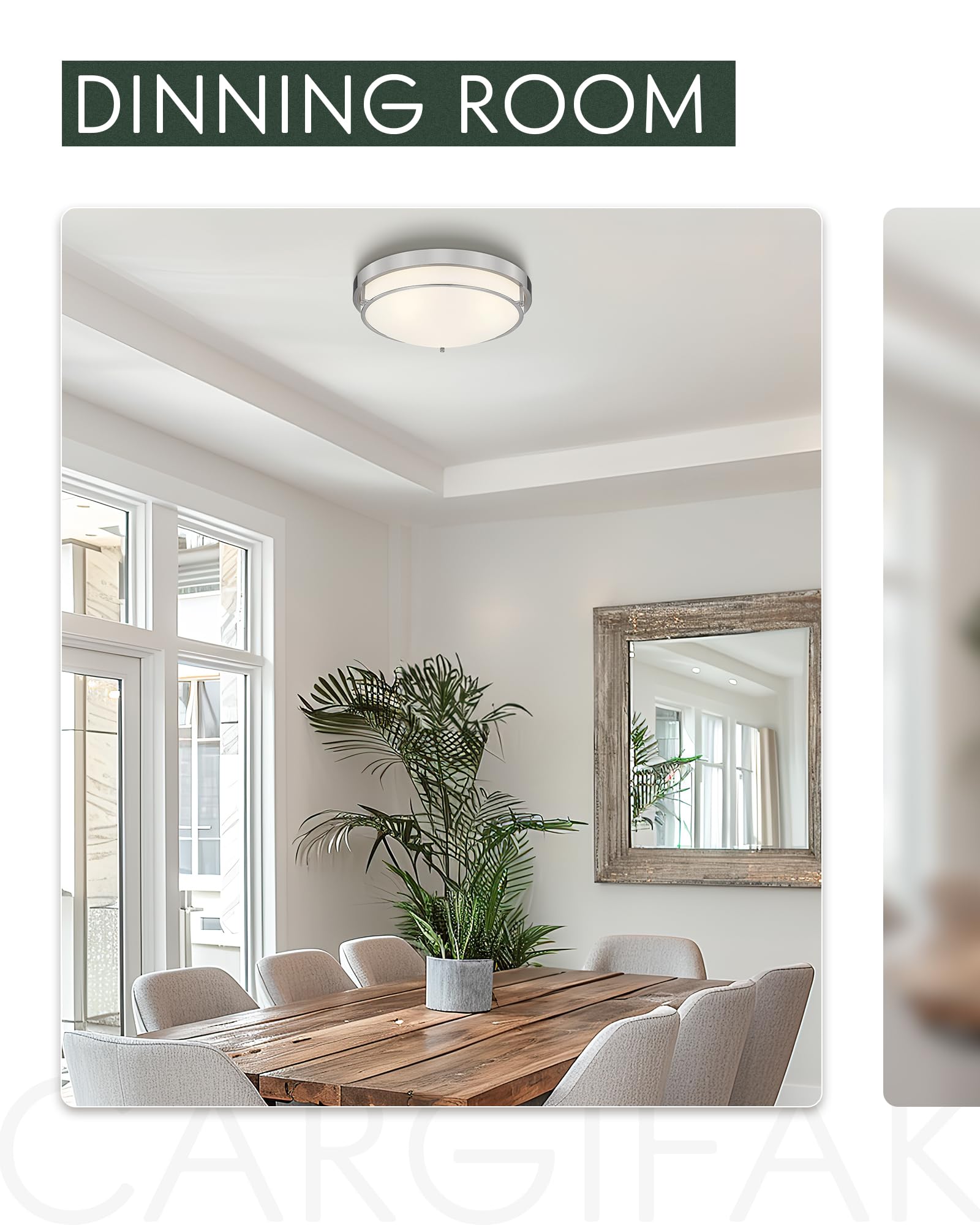 Cargifak 16 Inch Close To Ceiling Light Fixtures, Brushed Nickel Farmhouse Ceiling Light With 3 Light For Laundry Kitchen Bedroo