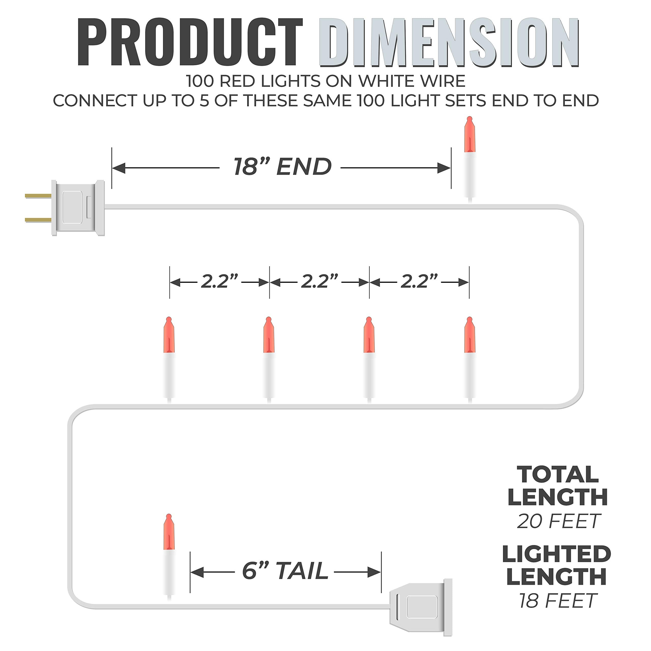 612 Vermont Red Christmas Lights, 18’ Lighted Length, 20’ Total Length, UL Approved, Indoor/Outdoor Use, Model LHS100-2(0.34)-LHM