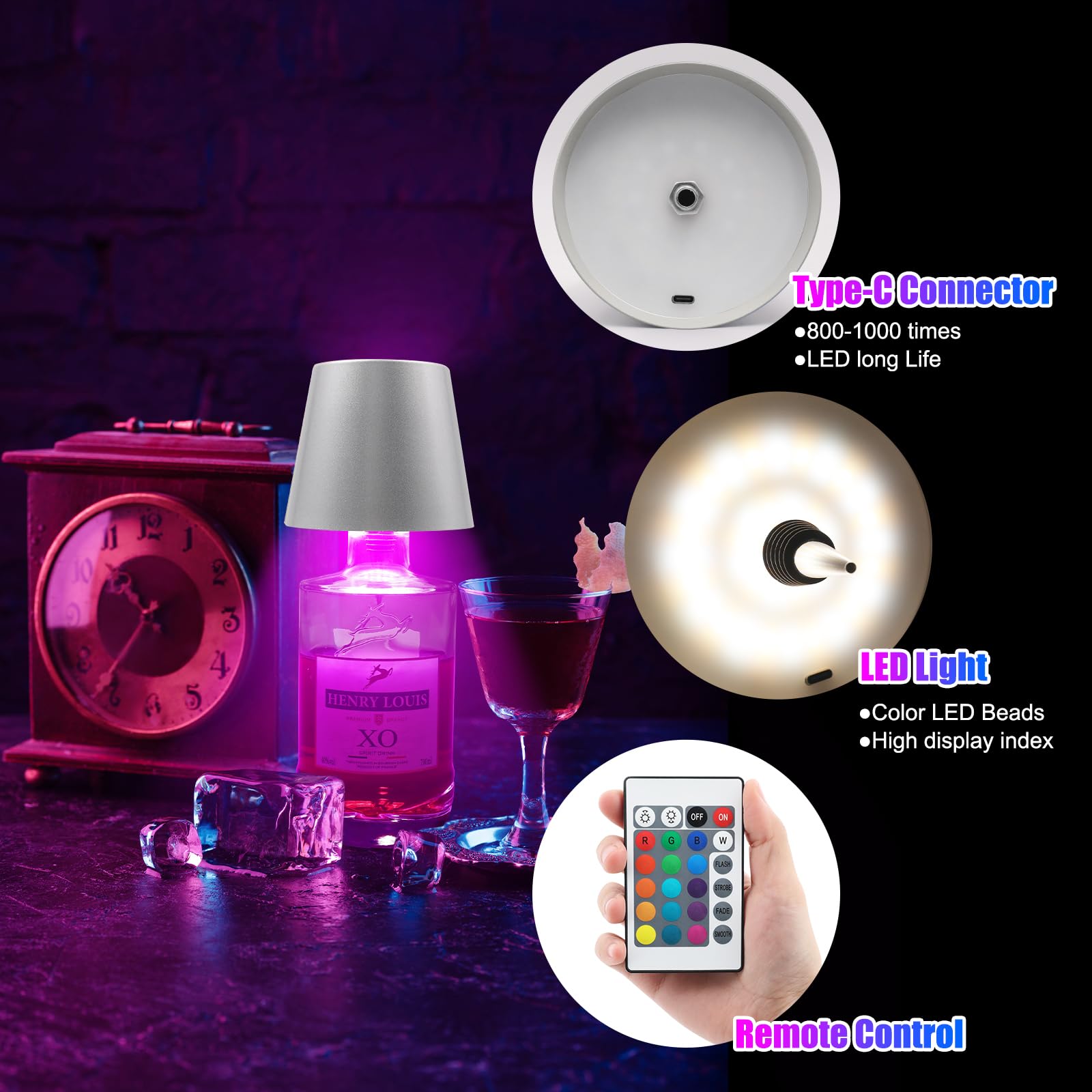 Wireless Bottle Lamp With Remote Control, Rechargeable Rgb Wine Bottle With 3Modes Light Dimming, Waterproof Bottle Touch Lamp H