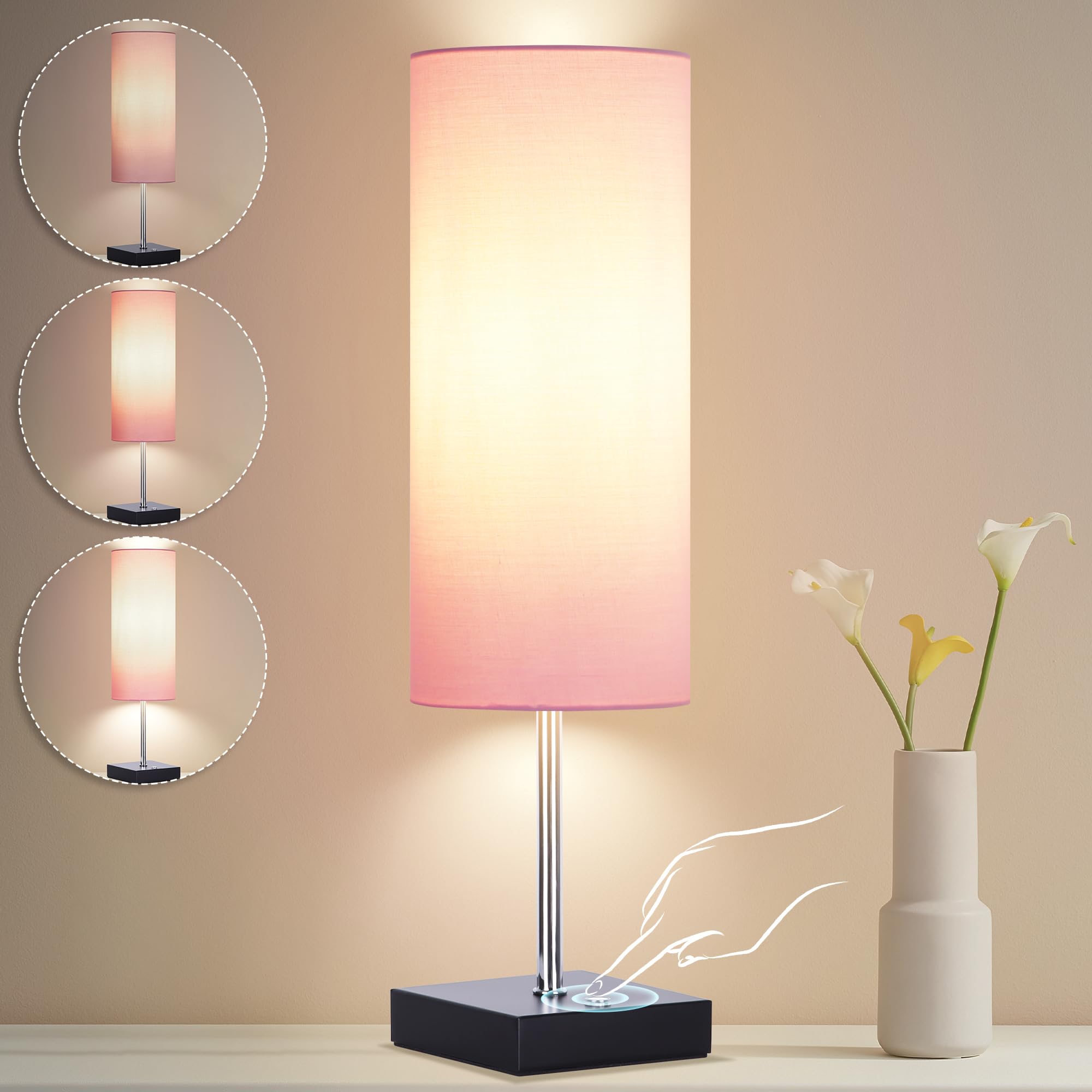 AVV Cordless Table Lamp - 5000mAh Battery, Touch Control, 3 Modes, 18 Inch, Pink, Model RD-BTL4W-002