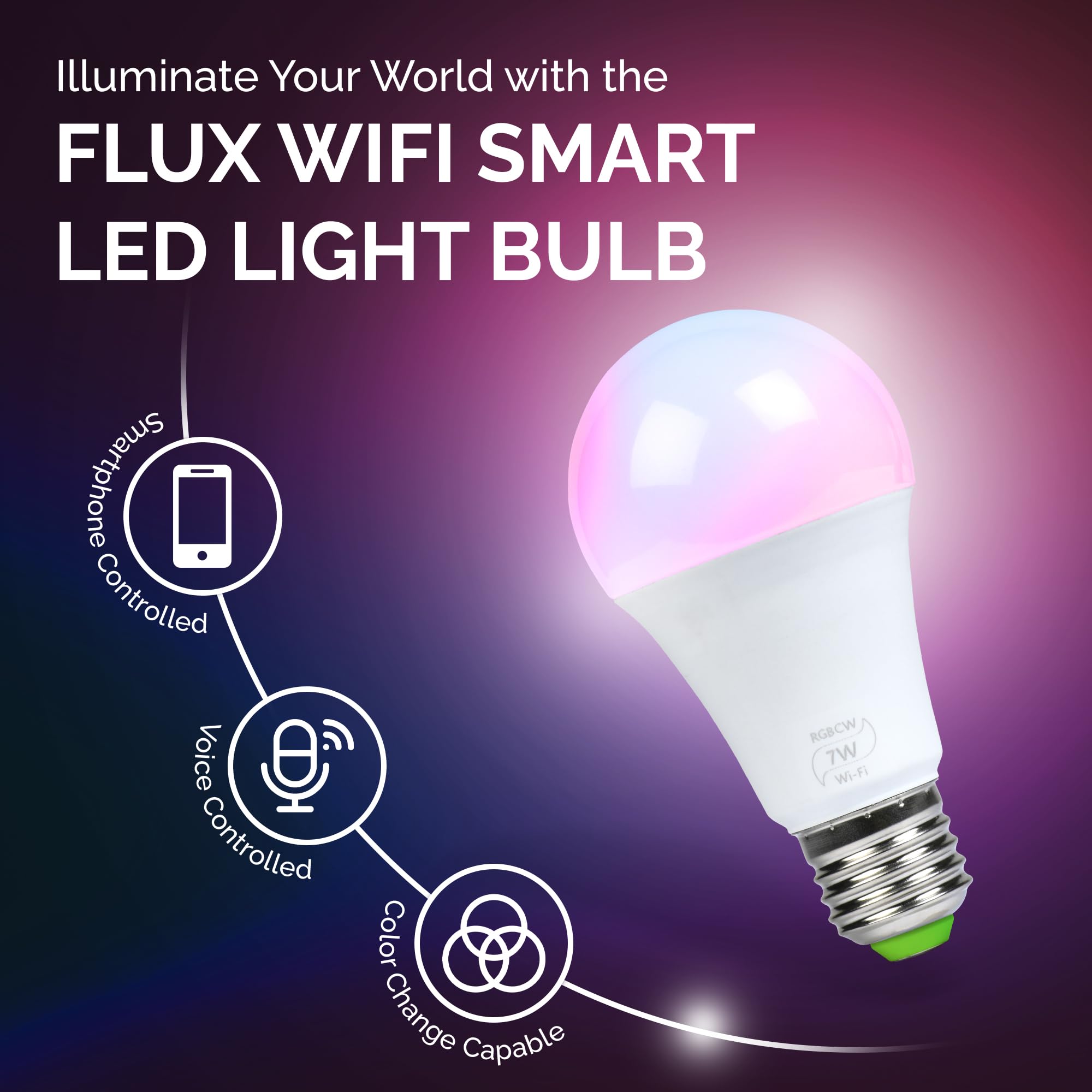 Healthy Life Nutrition Flux Wifi Smart Led Light Bulb - Alexa & Google Home Compatible, Multicolor