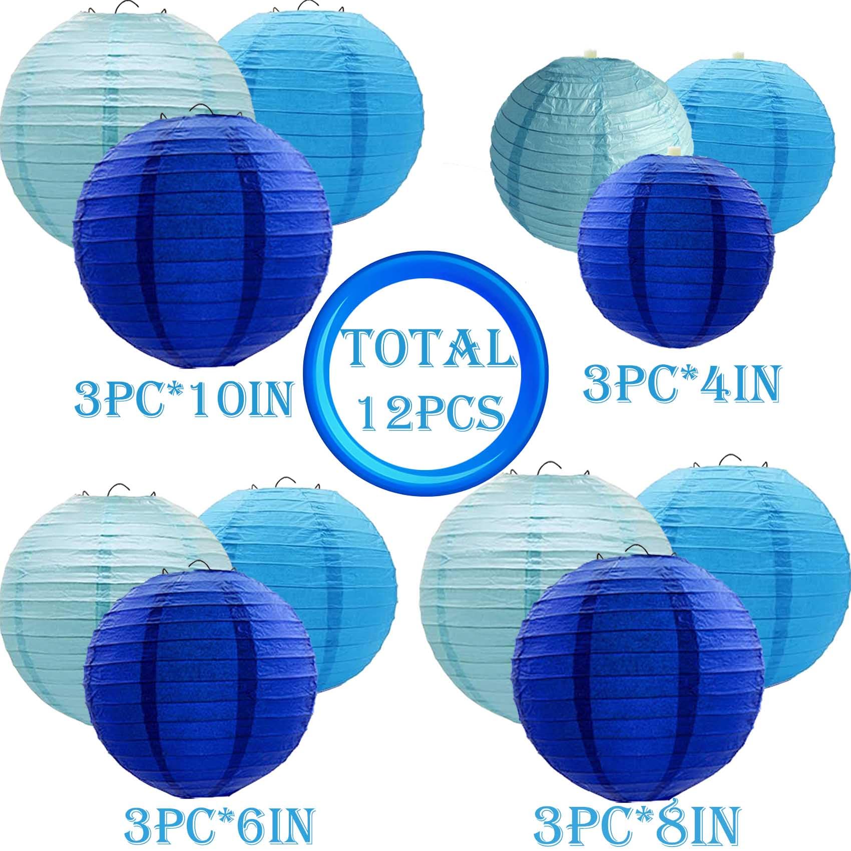 Blue Paper Lanterns 12Pcs Hanging Chinese Lanterns For Wedding Birthday Baby Shower Christmas Graduation Anniversary Ocean Theme