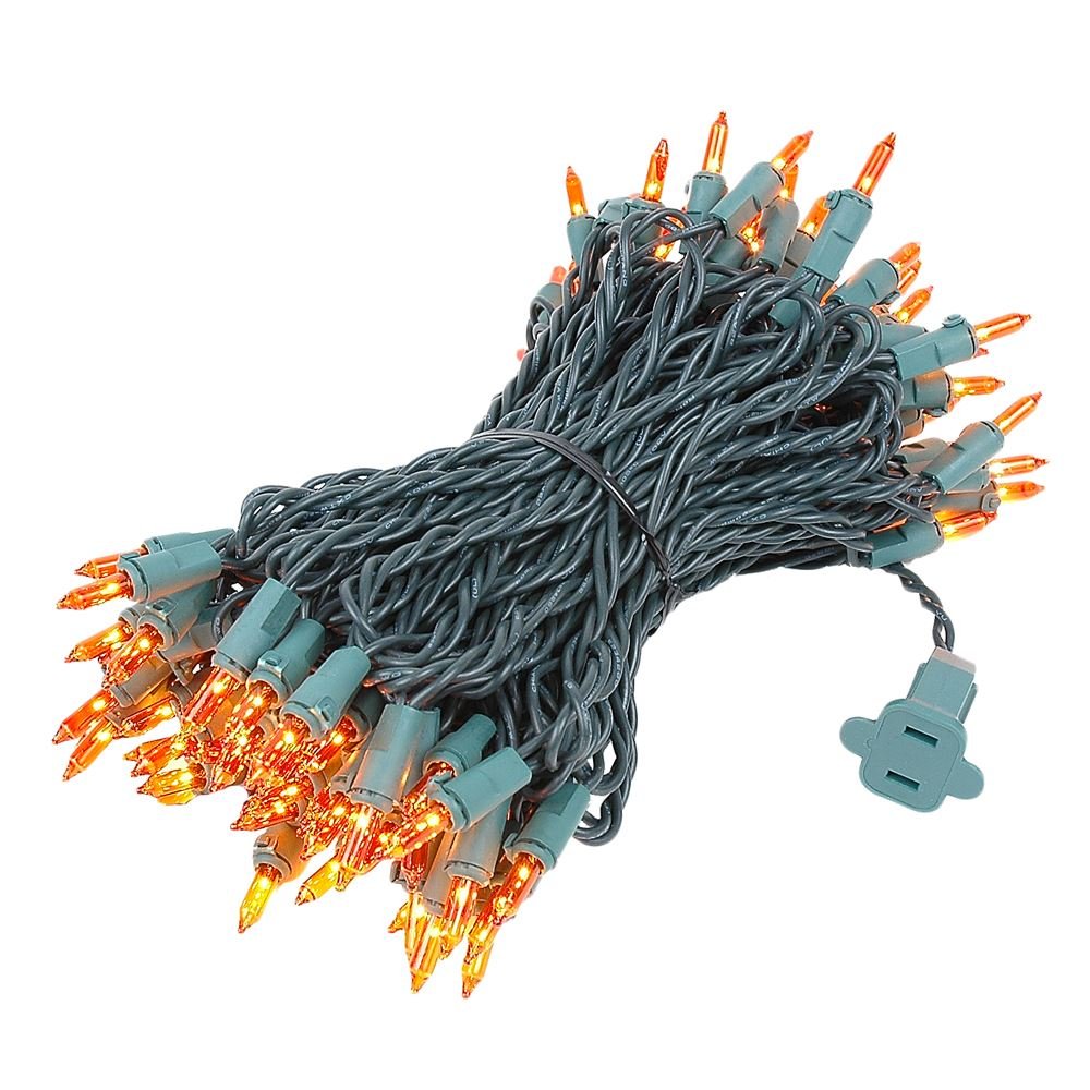 Novelty Lights 50 Feet 100 Bulbs Traditional Incandescent Mini Lights, Amber On Green Wire With 6 Spacing, Commercial Grade And