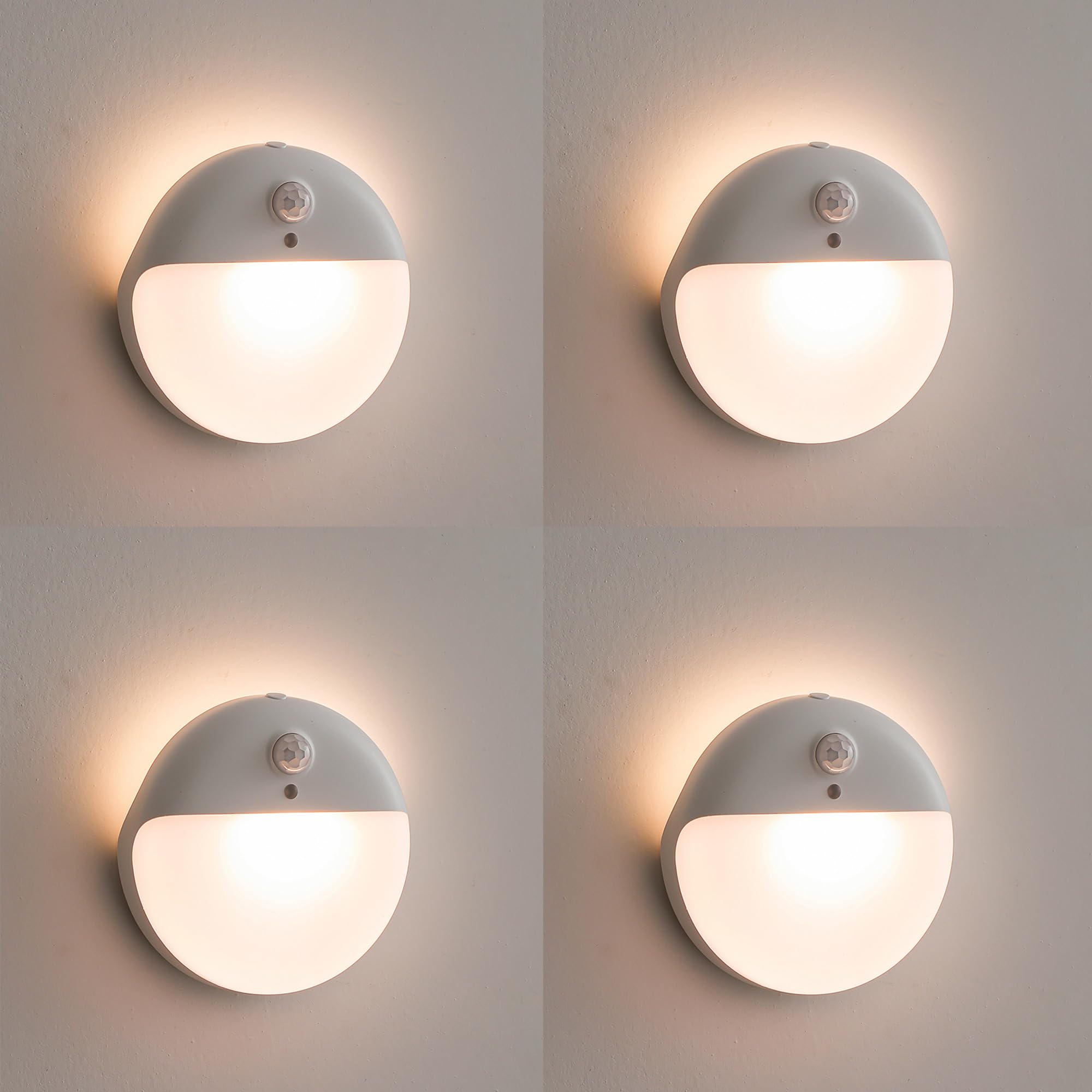 YUNLEX 4 Pack Stair Lights Indoor  2.6 Small Stick on Lights  Dimmable Motion Sensor Night Light  3 Light Modes  Portable Battery Night Light for Corners  Cabinet  Toilet  Bedroom  Kids  Warm White