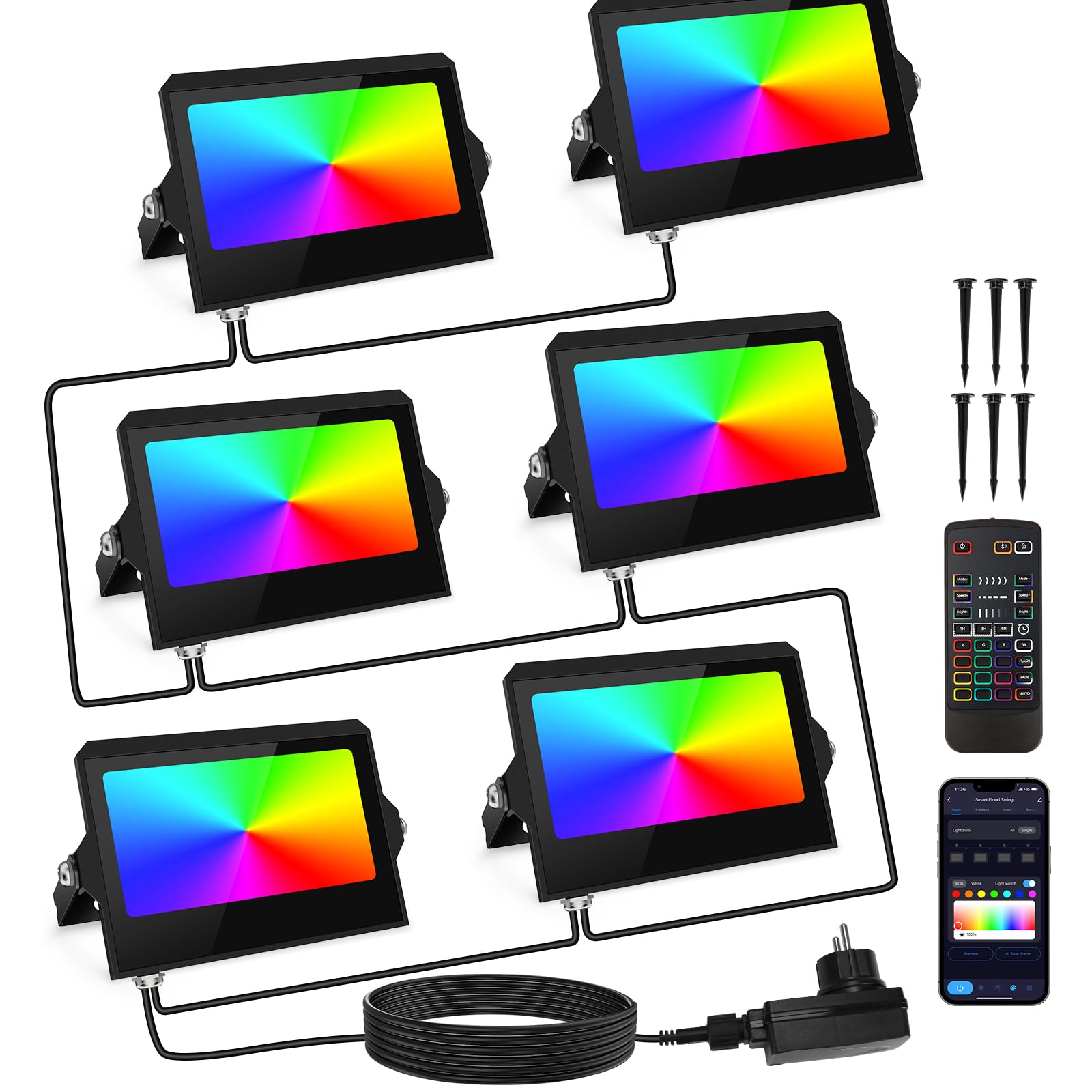 YAYZA! RGBW LED Flood Light Outdoor, Color Changing Floodlight App/Remote/Voice Control, Yard Landscape Lighting 6500K Paito Upl
