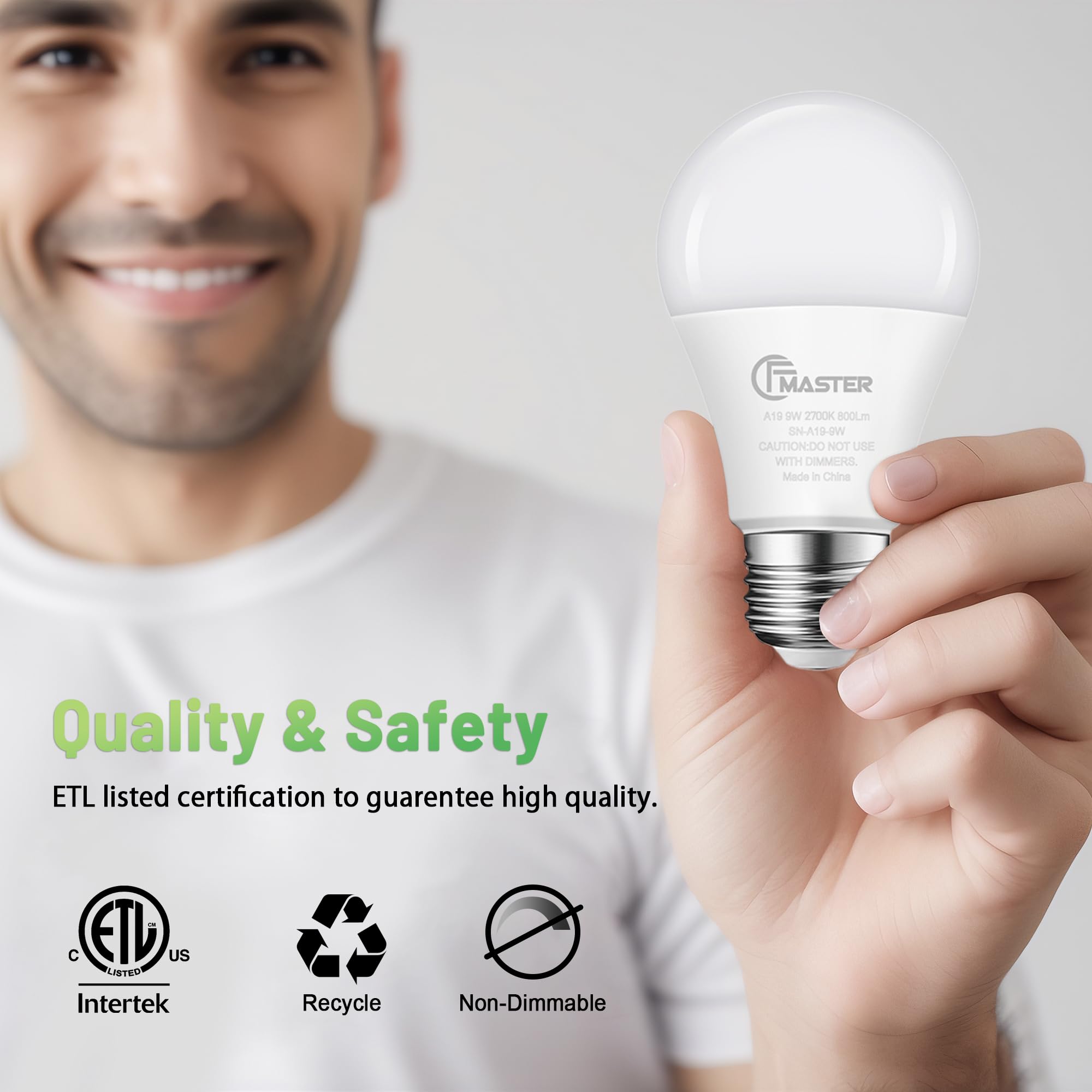 Jiangsiling A19 Led Light Bulb, 60W Equivalent Light Bulbs, 9W 2700K Warm White, 800 Lumens, Non-Dimmable Led Bulb, E26 Standard