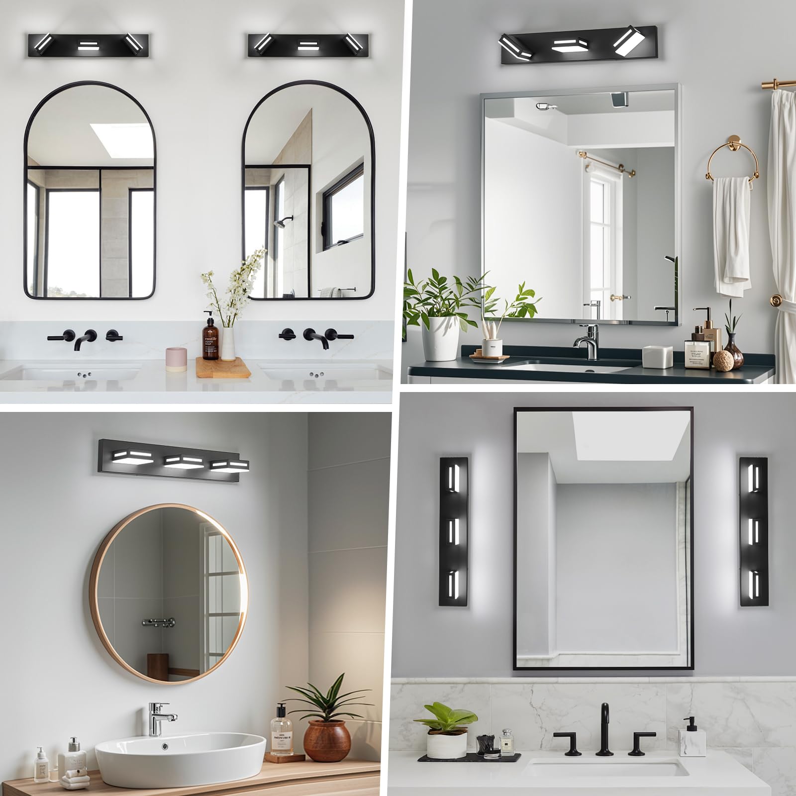 Donrao 24-Inch Black Metal 3-Light LED Bathroom Vanity Light Fixture, Cool White 6000K, Model DY2409200001