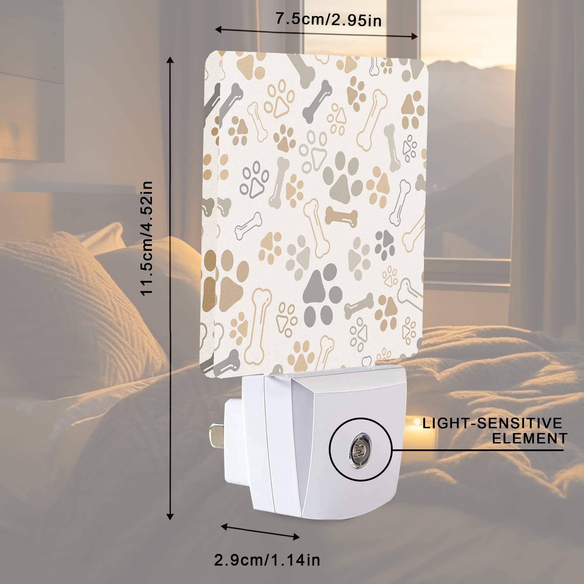 Smoaffly LED Night Light - Dog Cat Paw Print Bones, Auto Sensor, Dusk-to-Dawn, Nursery Decor, Model XD-FXYD-LST03