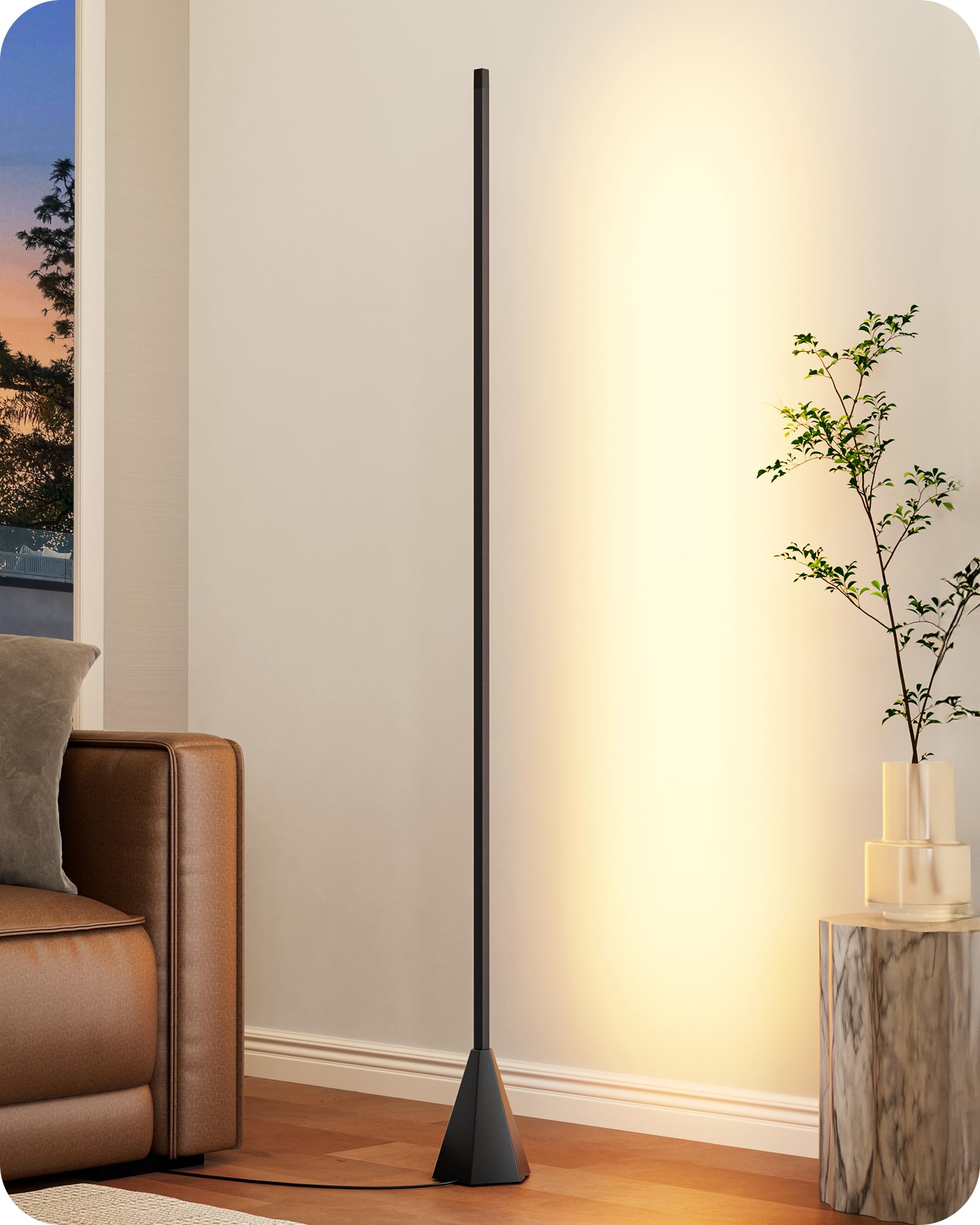 EDISHINE LED Corner Floor Lamp, Standing Light with Motion Sensor, 2700K-6500K Eye Caring Dimmable Lamps with Remote Control, Mo