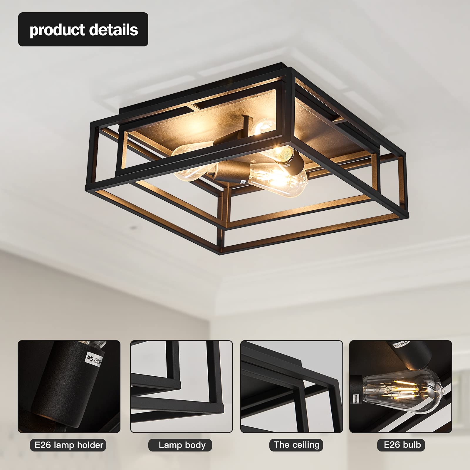 Zglaojt Black Flush Mount Ceiling Light Fixture