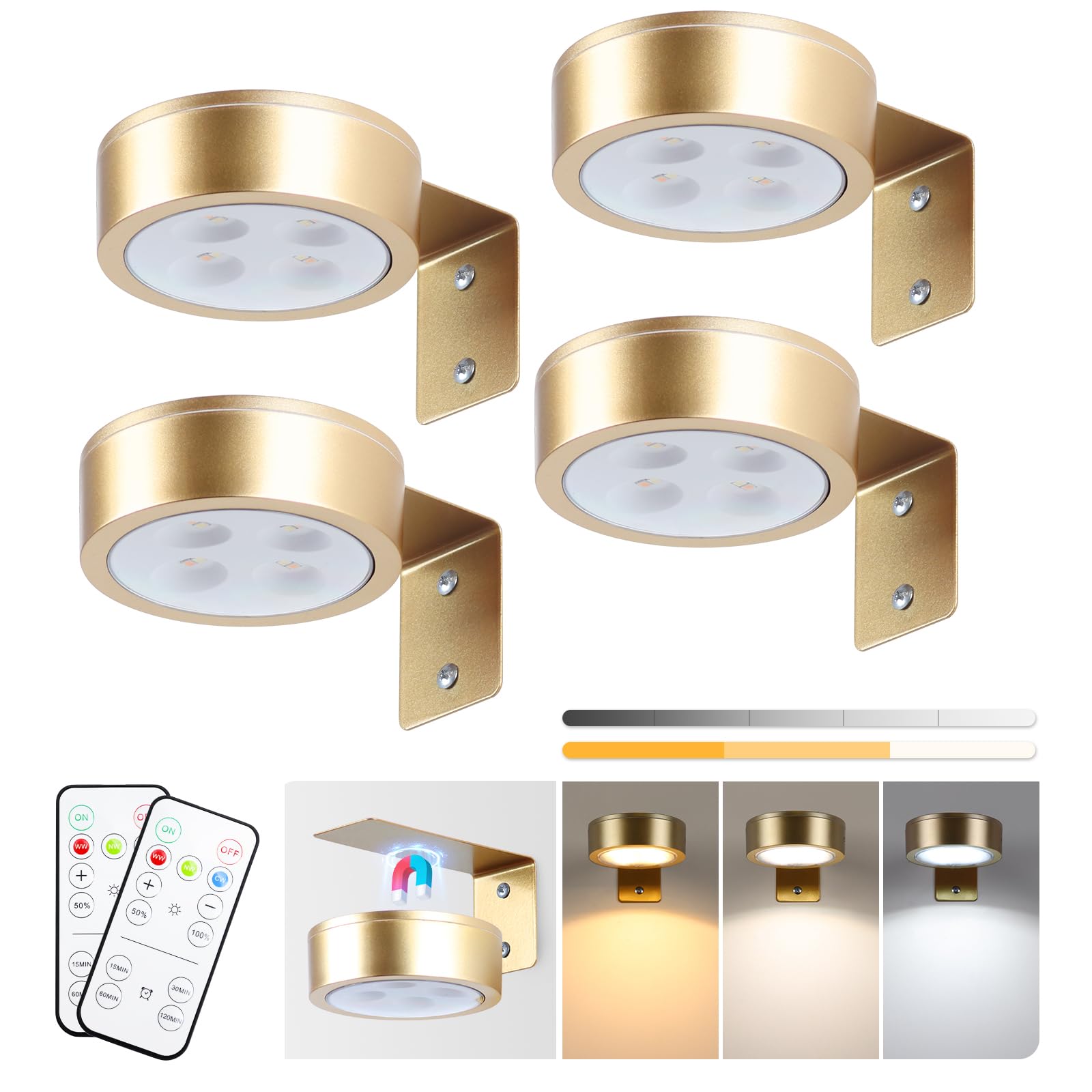 KELUOLY 4-Pack Picture Light Battery Operated Painting Lights for Wall, Magnetic LED Display Art Light with Remote, Dimmable and