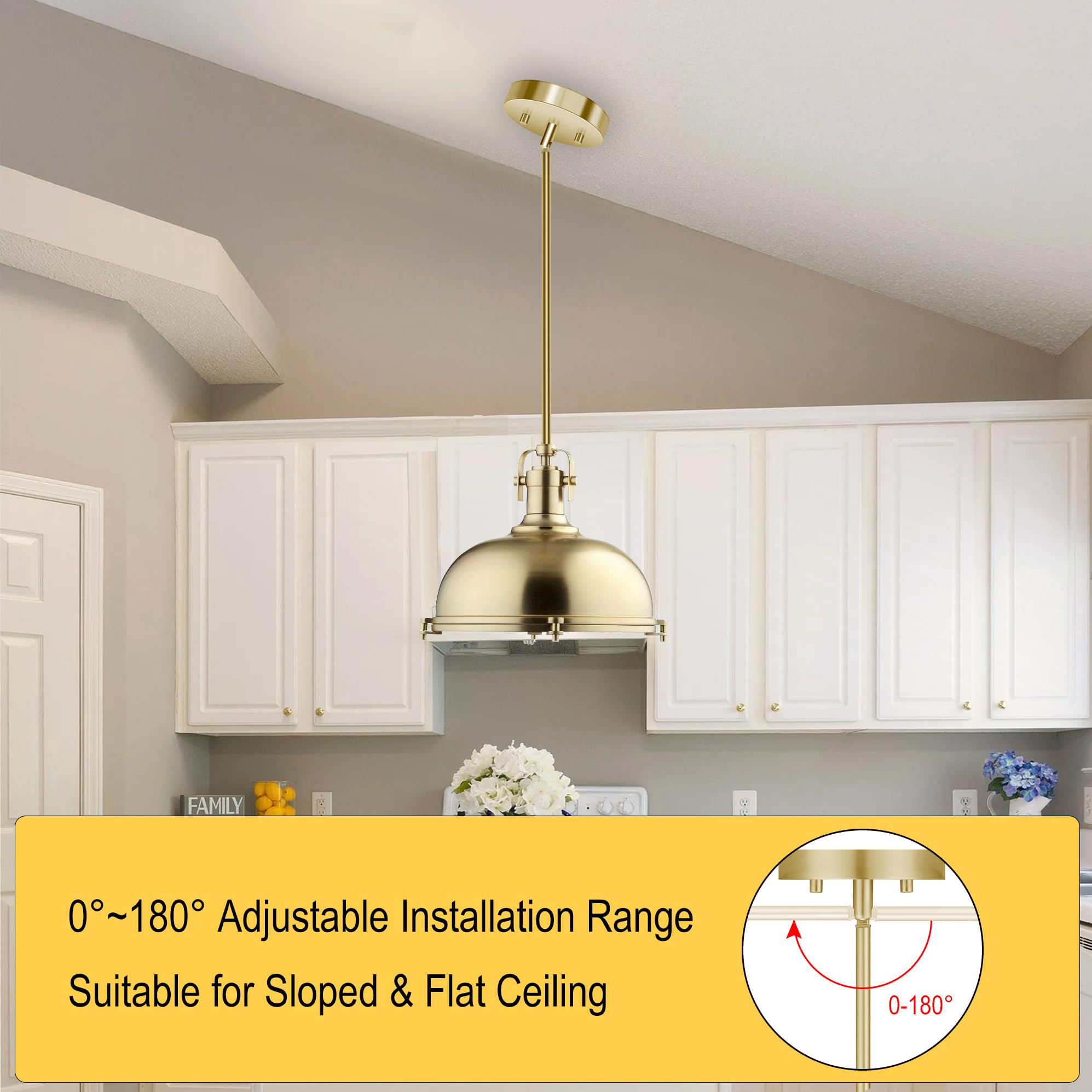 MAYOMAJO 8-Piece M10 Threaded Extension Poles & Sloped Ceiling Adapter Kit, Brass, Model EXD-4+4 for Pendant Lights & Chandeliers