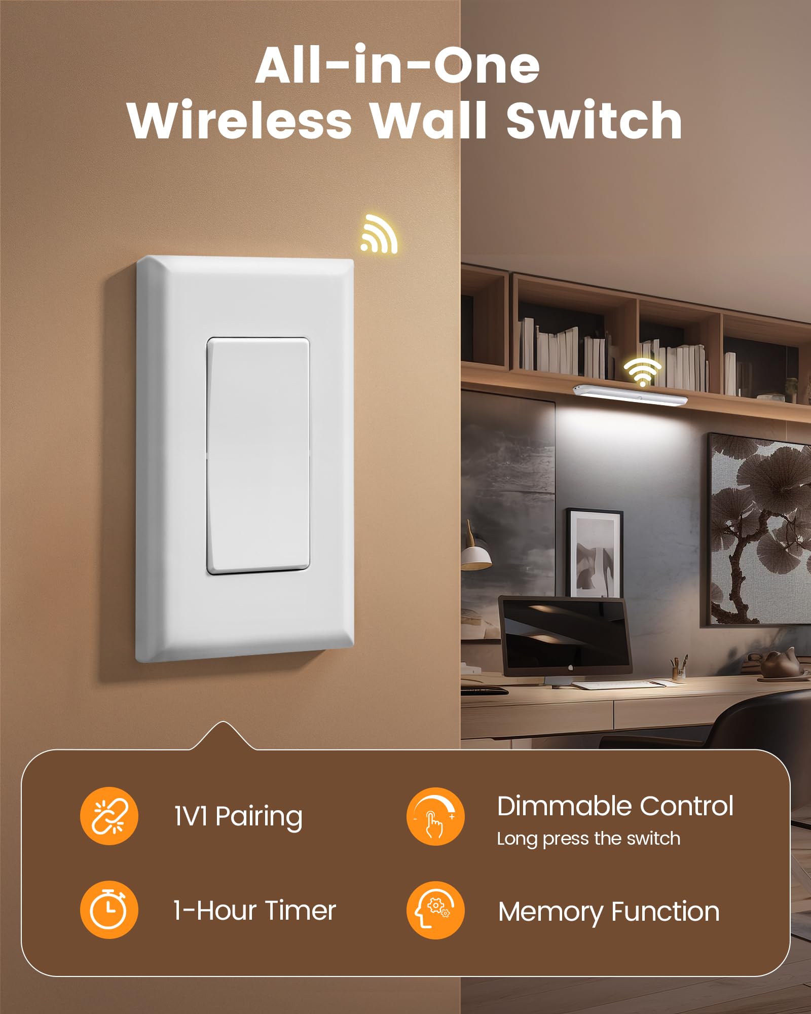 SURAIELEC Rechargeable Under Cabinet Light, 6500K, 150LM, Wall Switch & Motion Sensor, White, Model UUCL11A, 1-Pack
