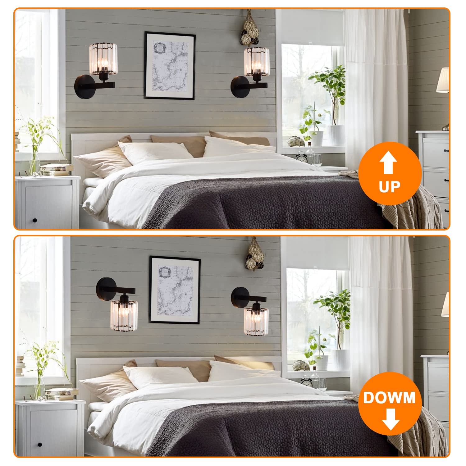 TISLYCO Black Wall Sconces Set of 2, Modern Metal Lighting Fixtures, 7inx4.7in, Glass Shade for Bedroom, Living Room, Bathroom